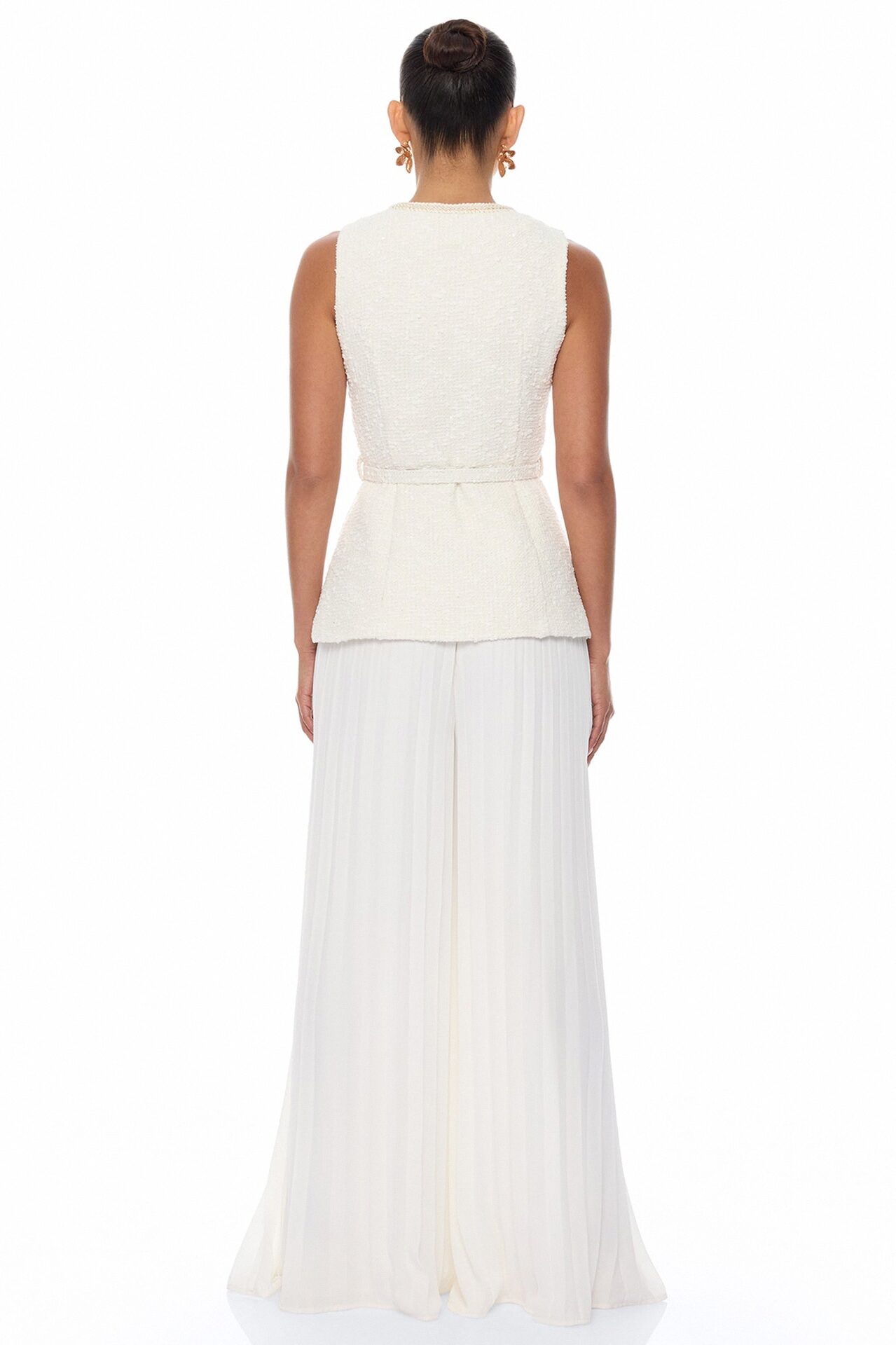 Down The Coast Tweed Pleated Pant Set - Off White