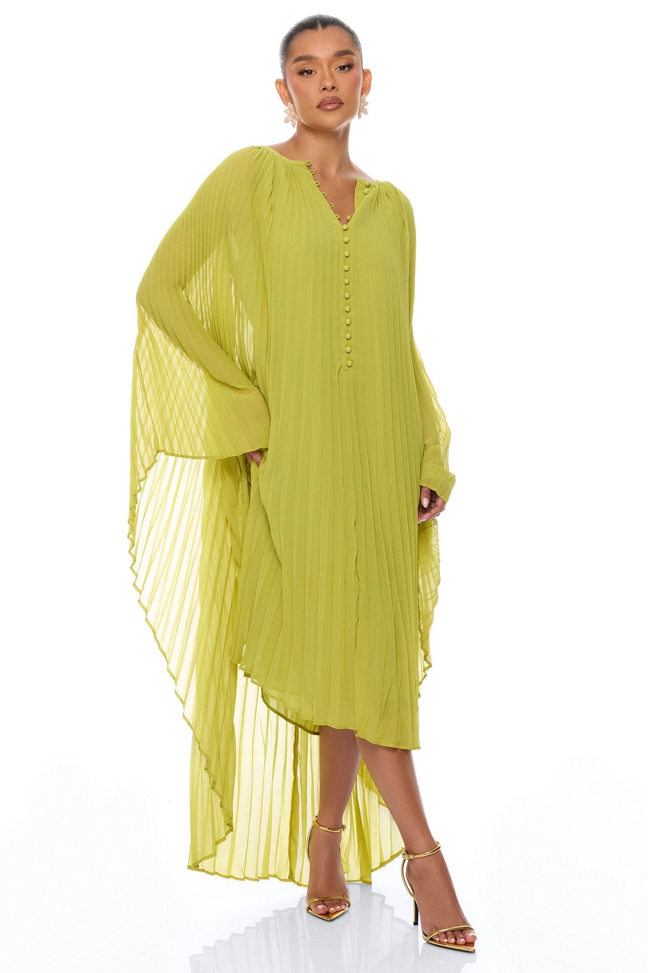 Aviana Pleated Maxi Dress - Chartreuse