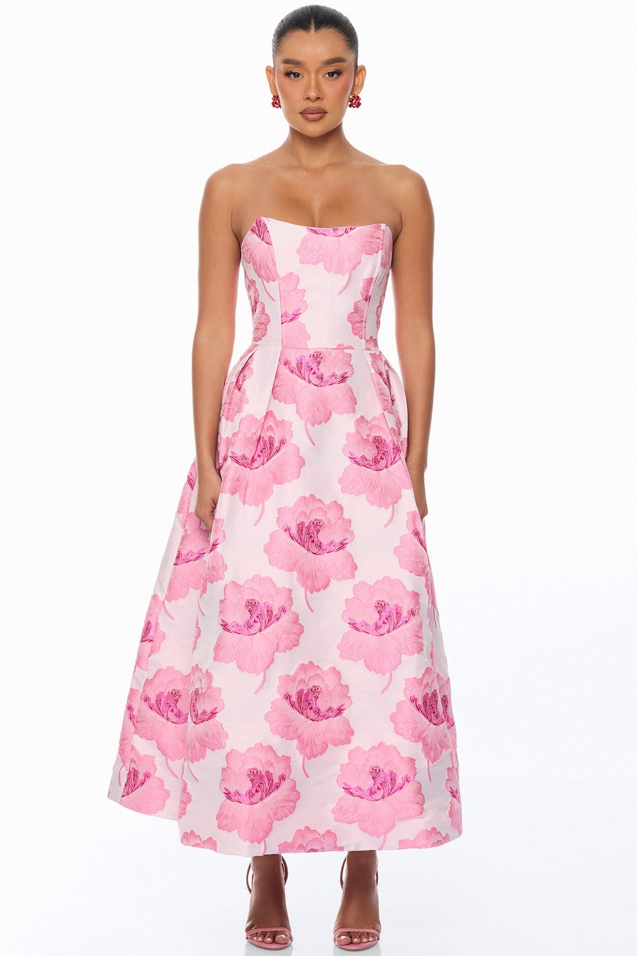 Fiora Strapless Jacquard Maxi Dress - Pink