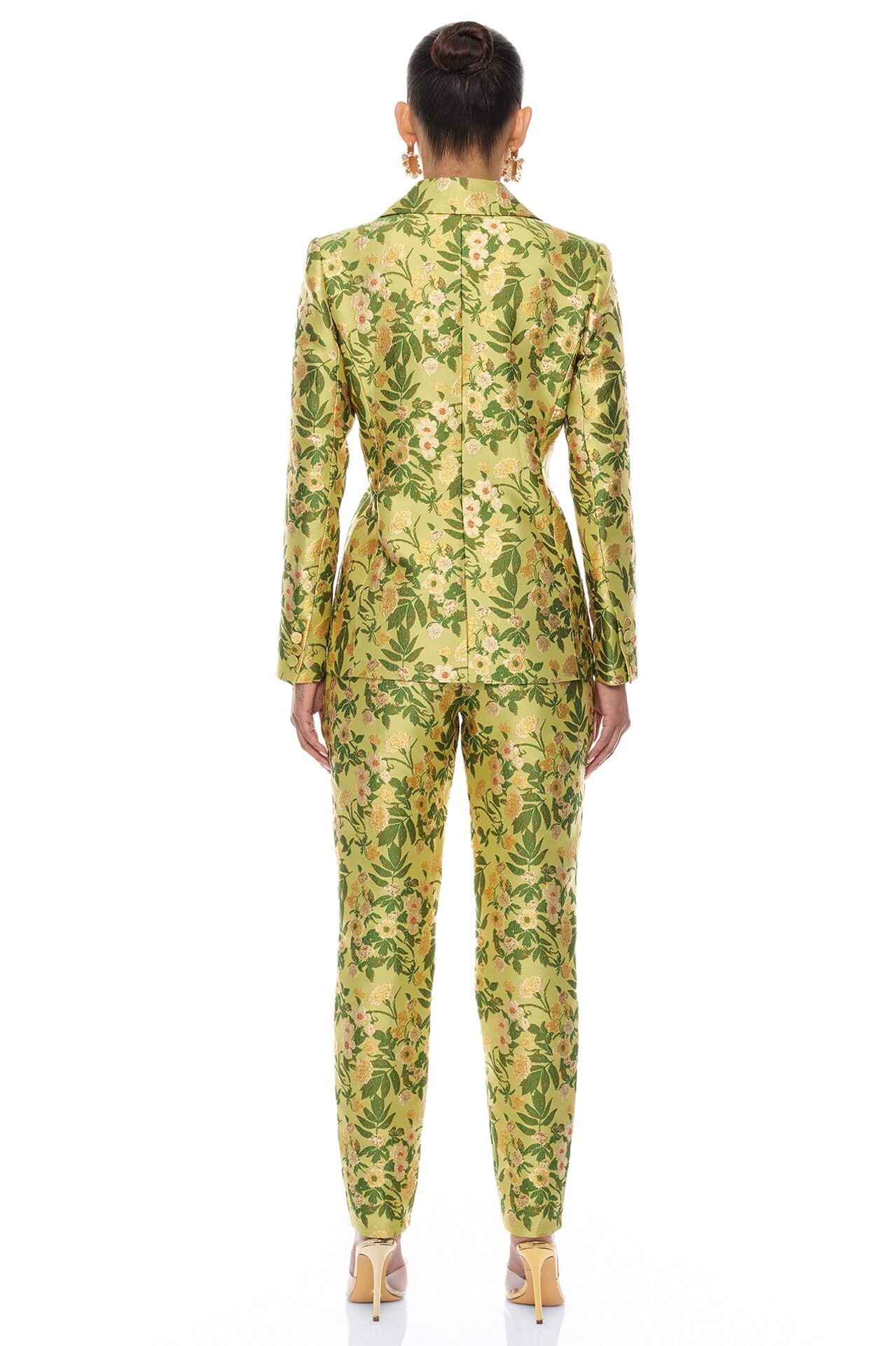 Emilee Jacquard Blazer Pant Set - Chartreuse