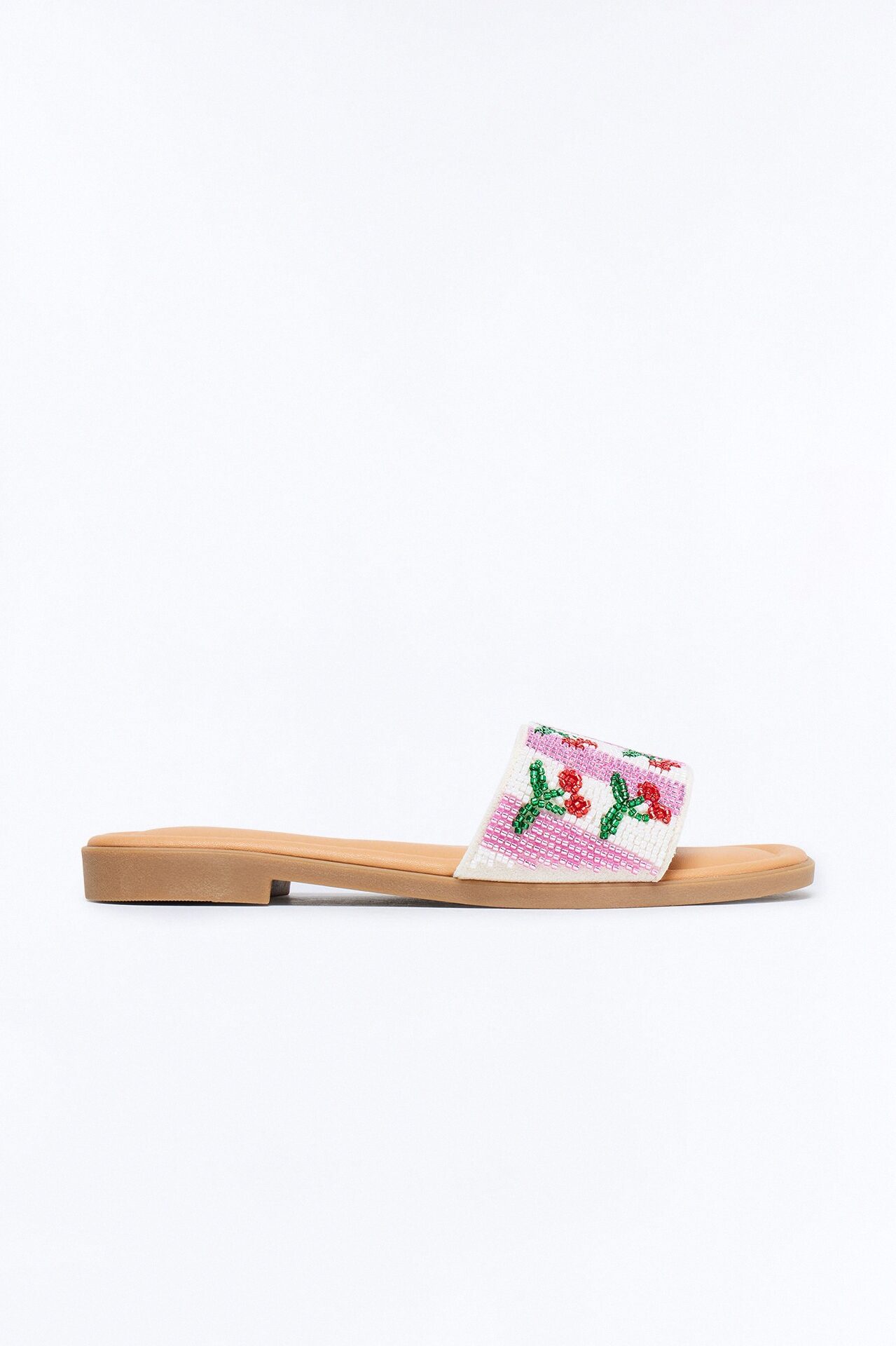 Fruitful Beaded Slip On Sandals - Red/combo