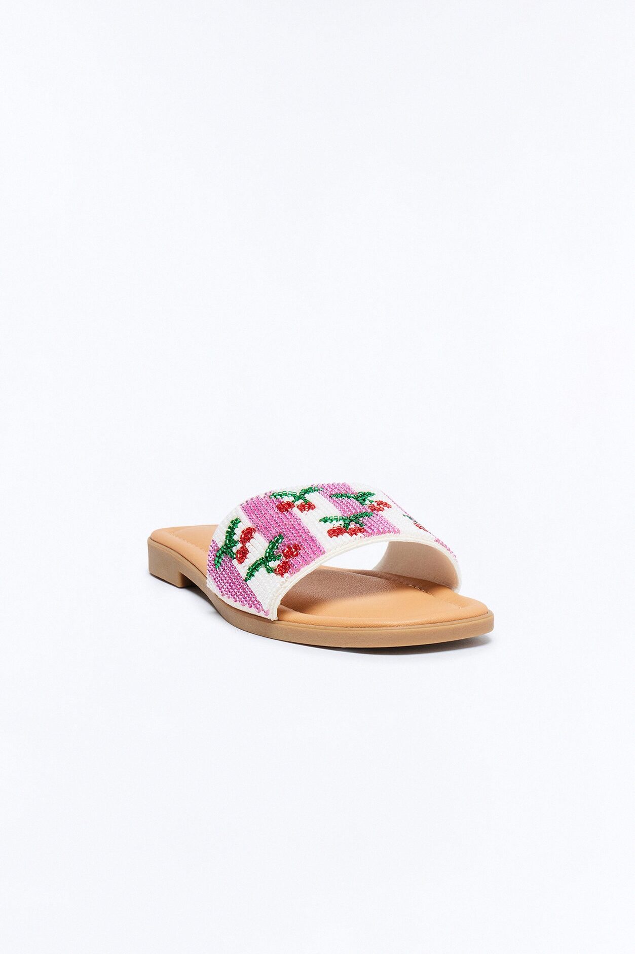 Fruitful Beaded Slip On Sandals - Red/combo