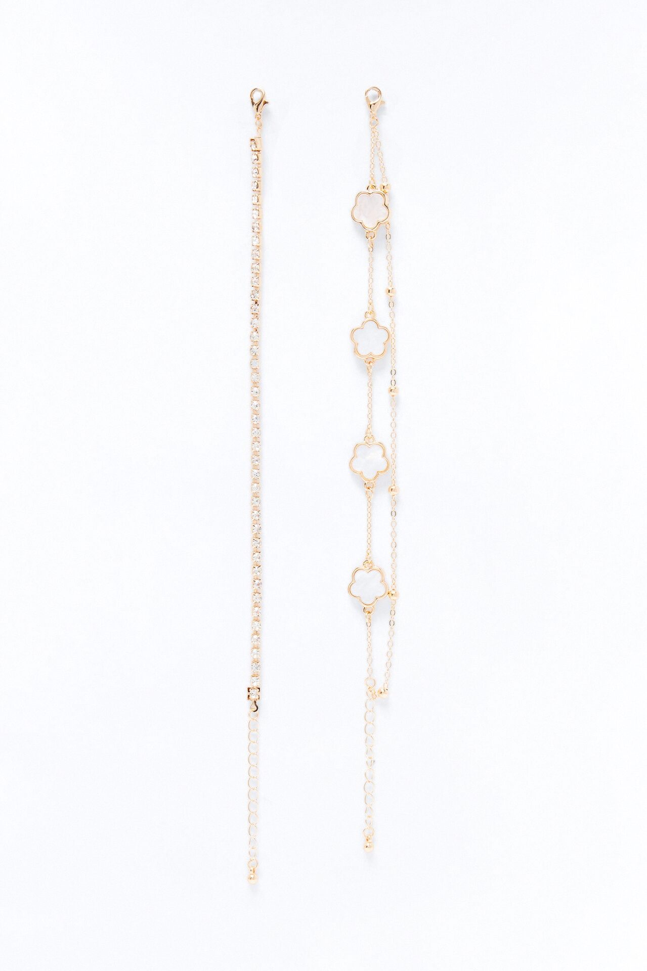 Wish Me Luck Clover 2 Piece Anklet Set - White/Gold