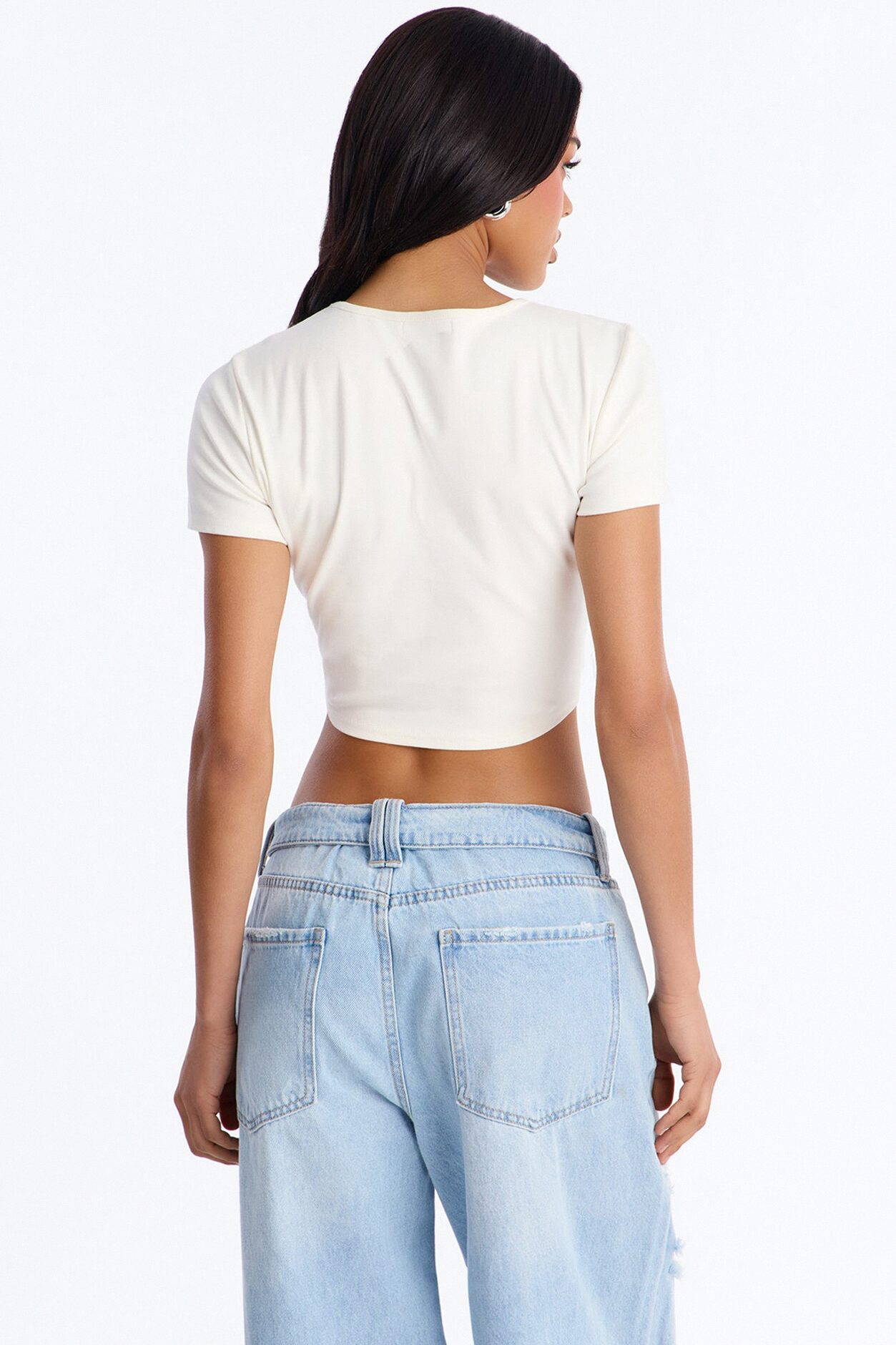 Pull My Heartstrings Lace Up Short Sleeve Top - White