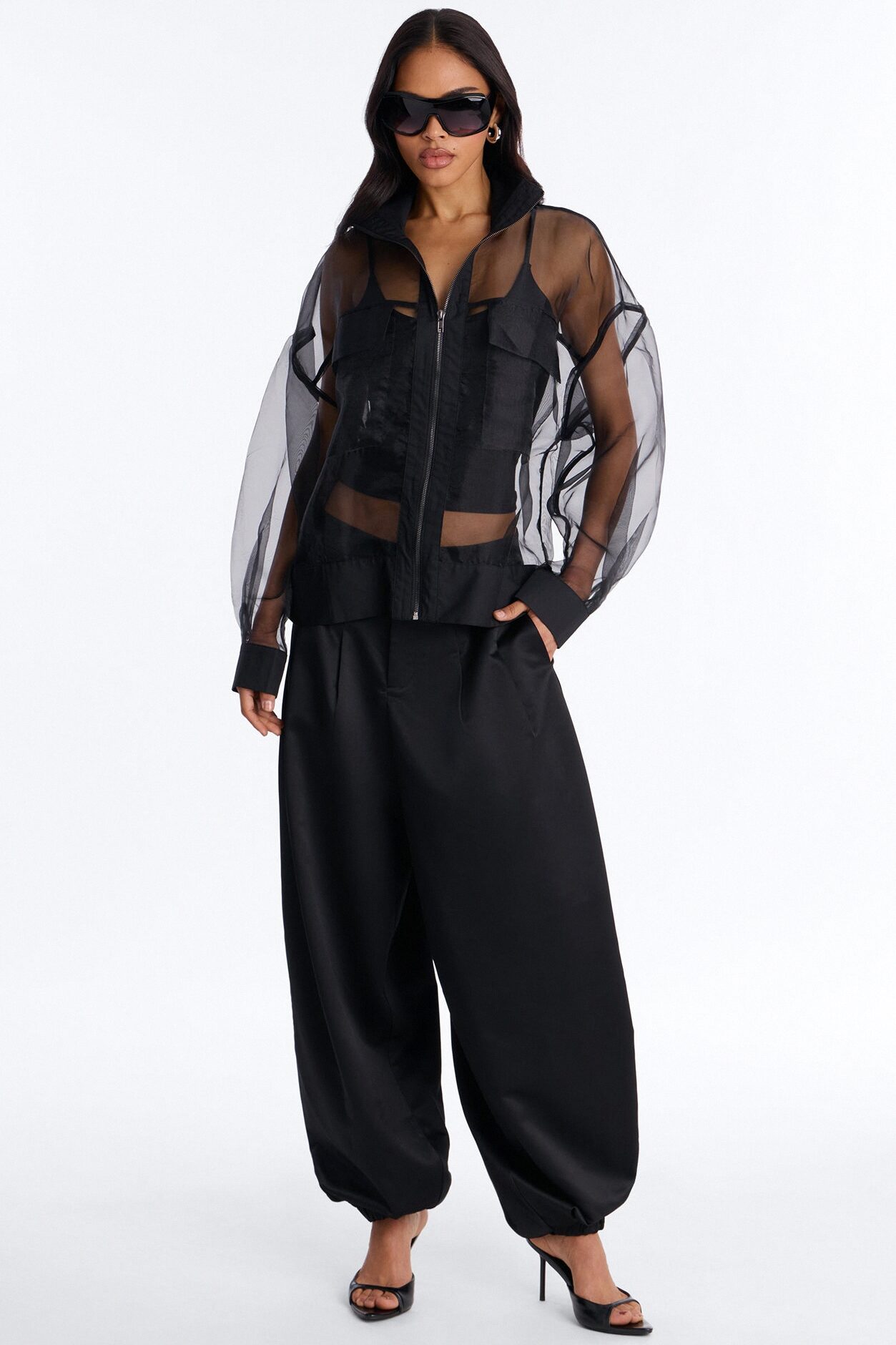 Something To Prove Sheer Organza Bomber Jacket - Black