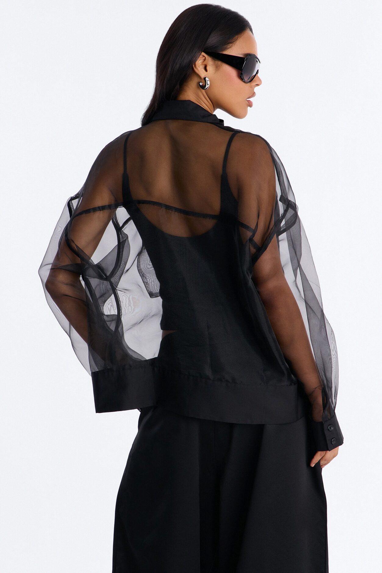 Something To Prove Sheer Organza Bomber Jacket - Black
