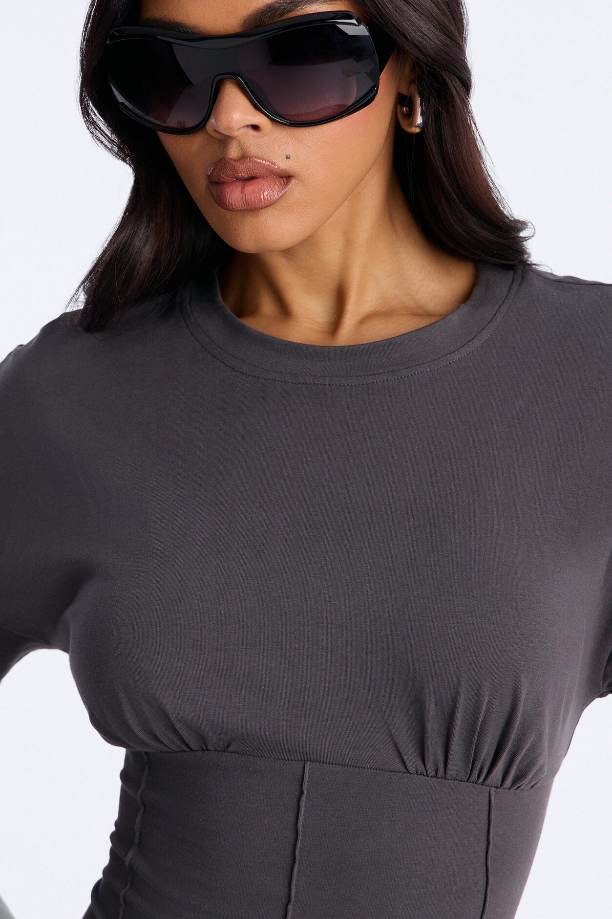 Kaylee Cinched Waist Short Sleeve T-Shirt - Charcoal