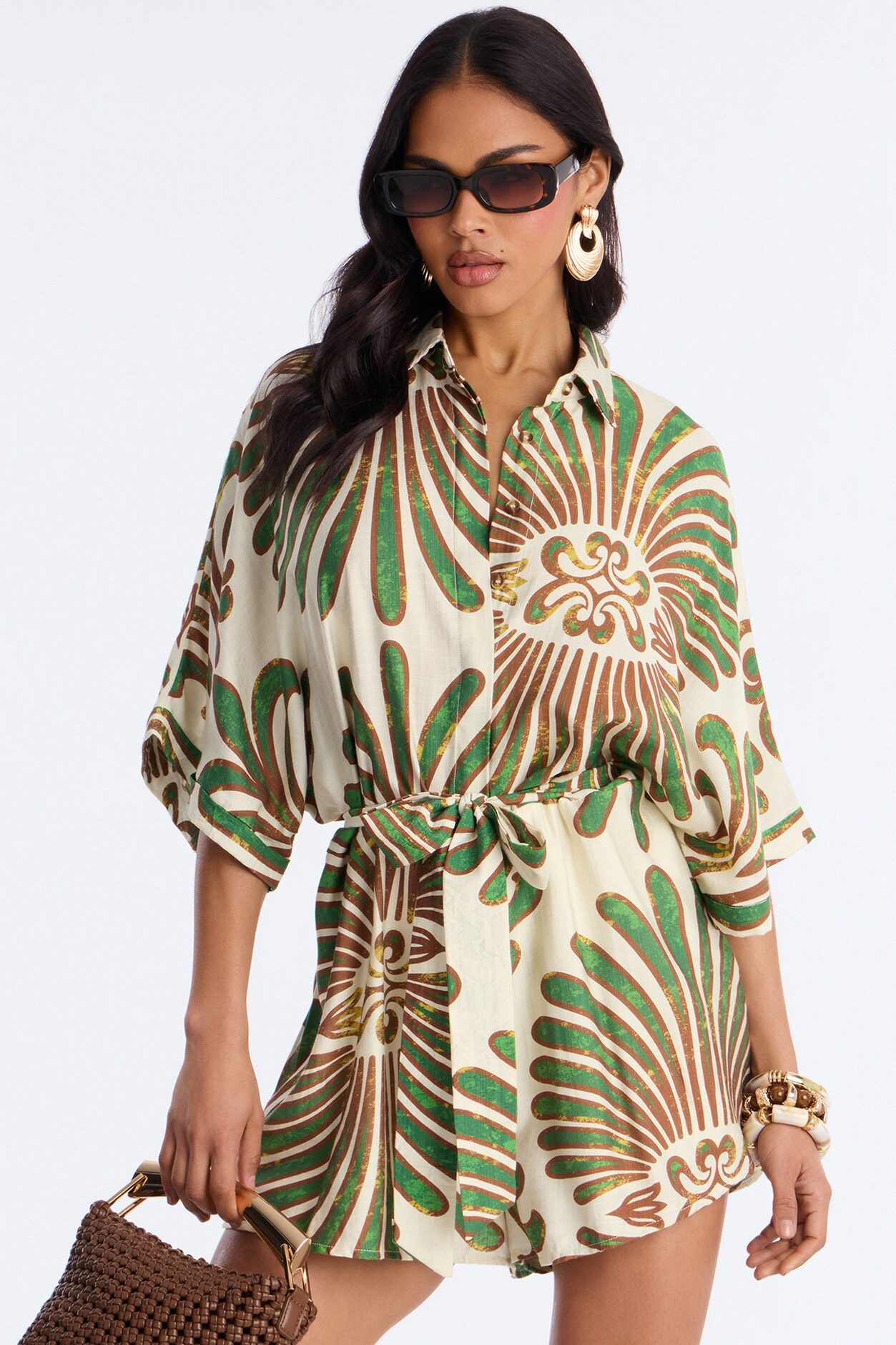 On Island Time Tropical Romper - Green/combo