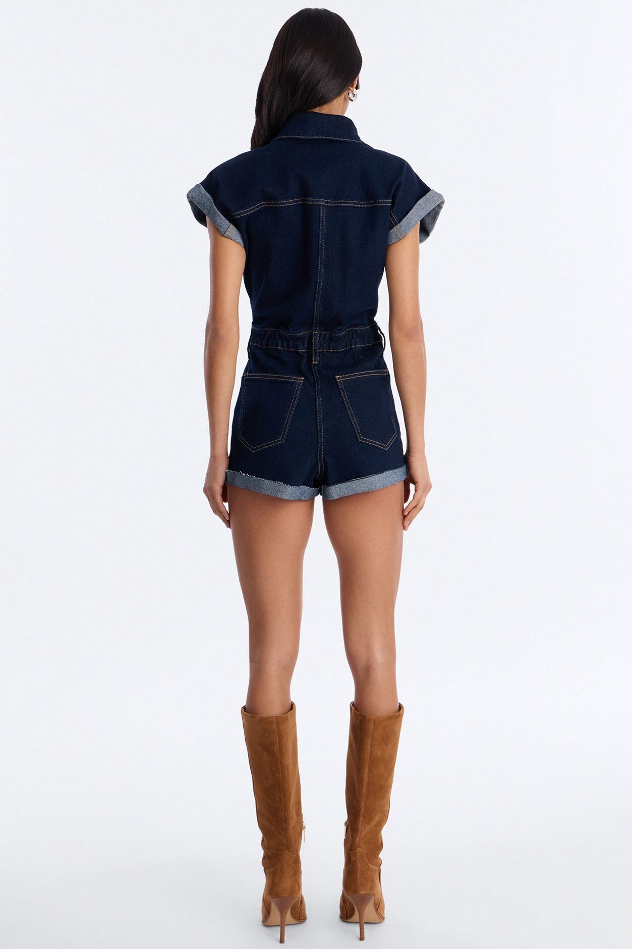 Know You Better Denim Romper - Dark Denim