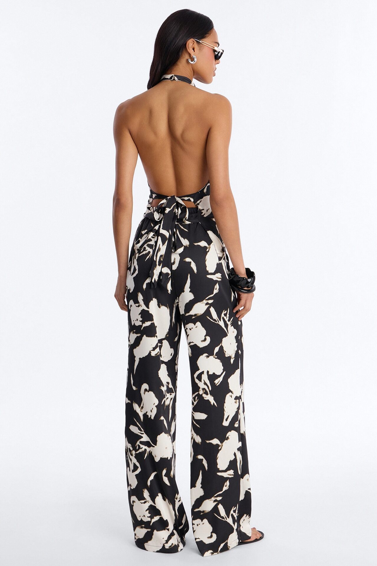 Isabelle Printed Halter Cowl Neck Pant Set - Black/combo