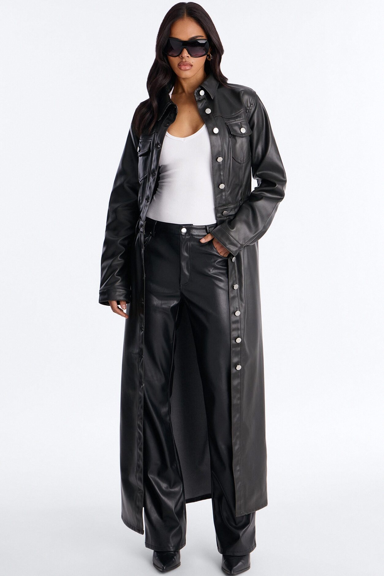 Into The Night Coated Denim Trench Coat - Black