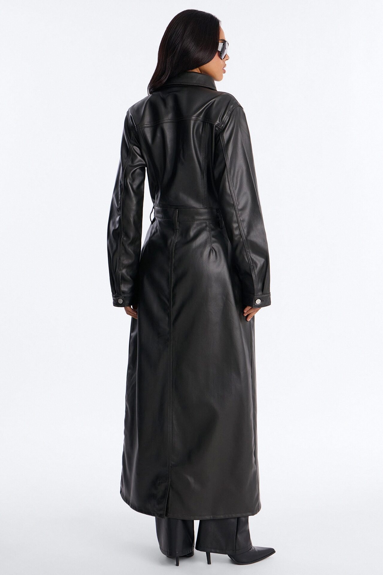 Into The Night Coated Denim Trench Coat - Black