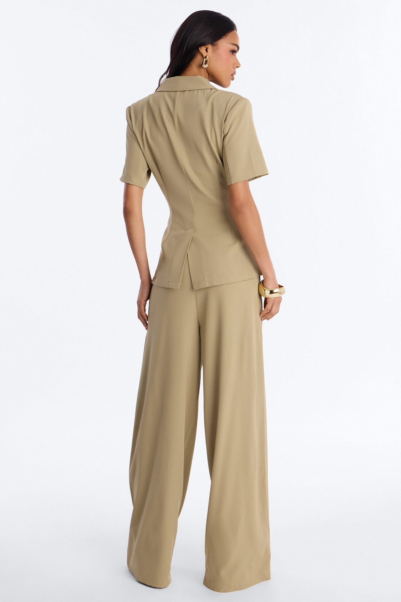 Samira Wrap Wide Leg Pant Set - Taupe