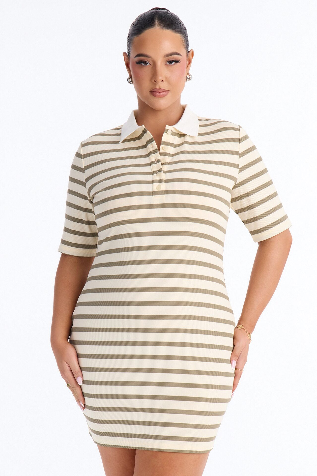 Sorrel Short Sleeve Ribbed Mini Dress - Olive/combo