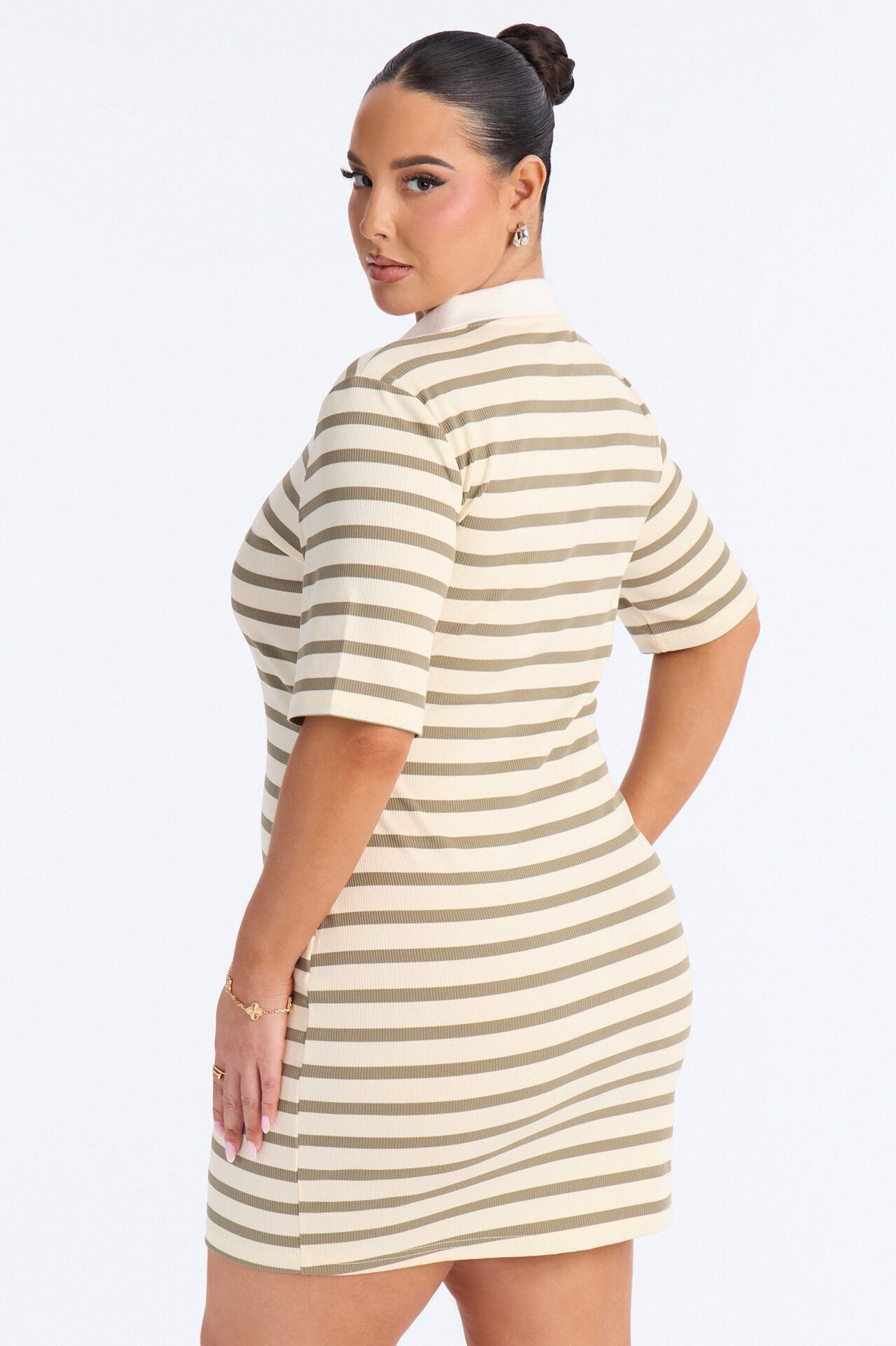 Sorrel Short Sleeve Ribbed Mini Dress - Olive/combo