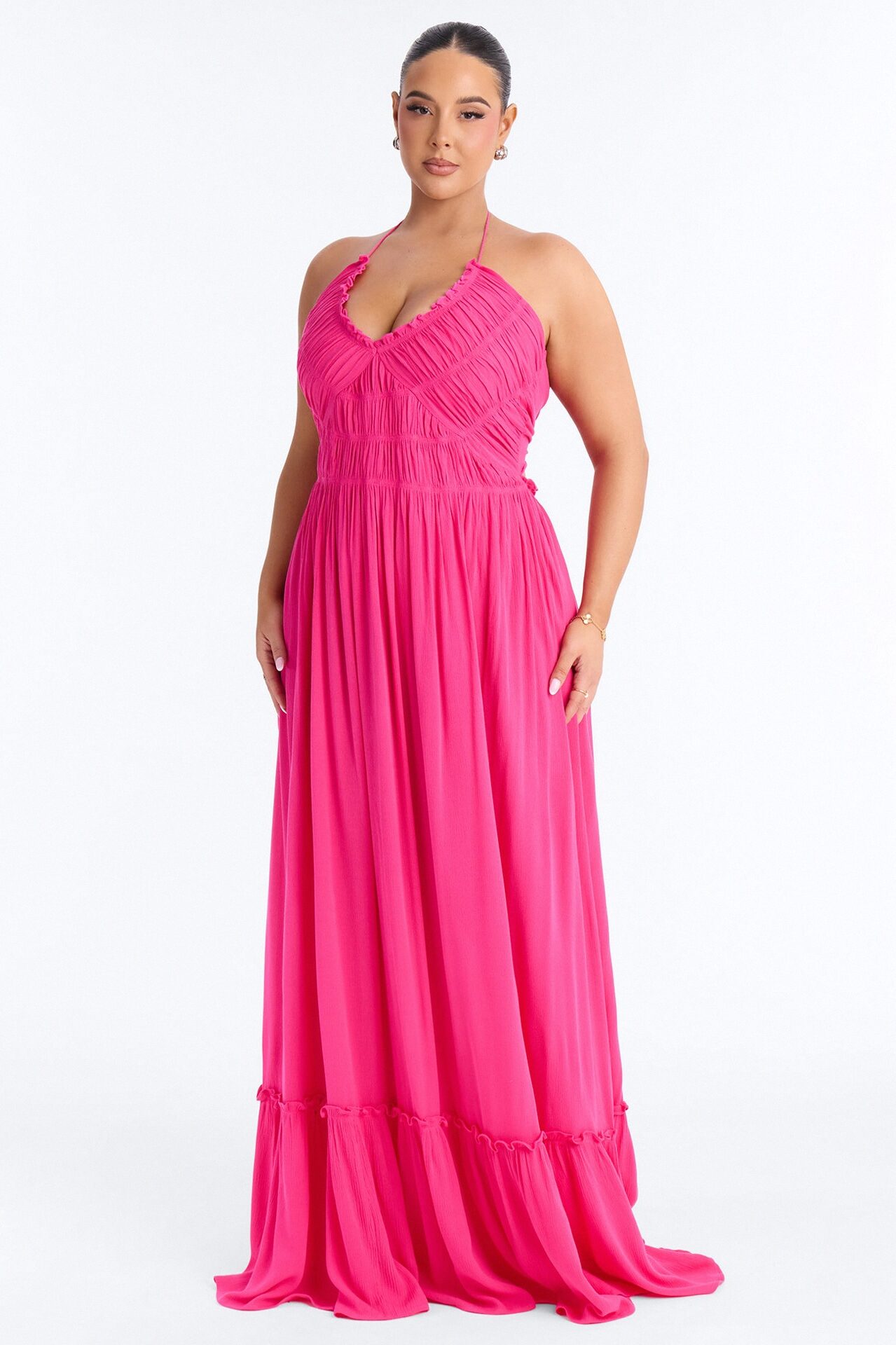 Pretty In Paradise Backless Maxi Dress - Hot Pink