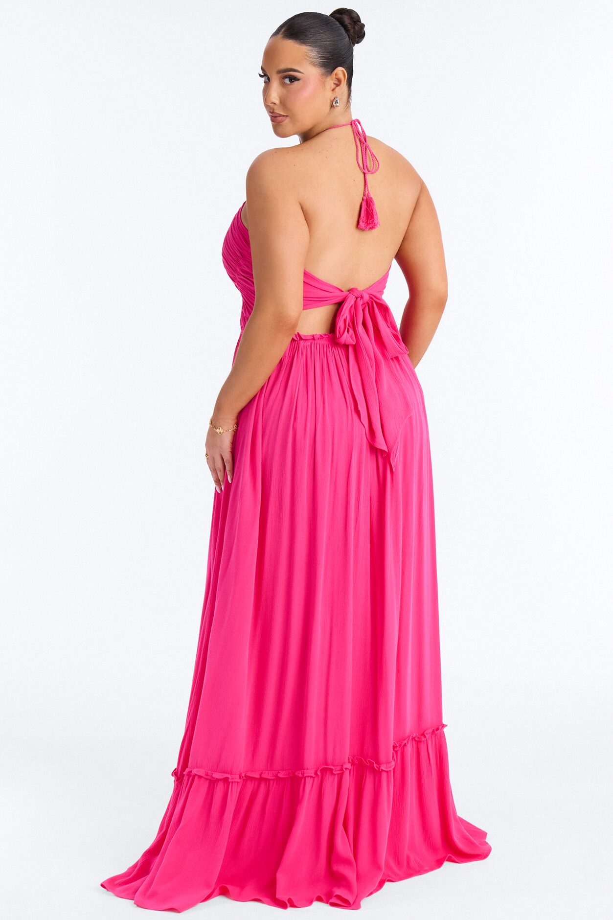 Pretty In Paradise Backless Maxi Dress - Hot Pink
