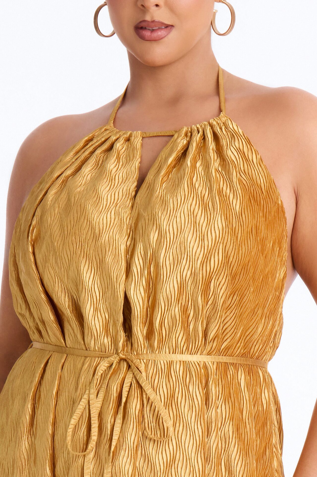 Vivianna Backless Plisse Maxi Dress - Mustard