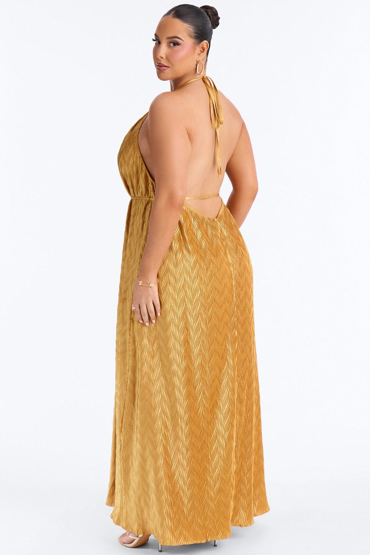 Vivianna Backless Plisse Maxi Dress - Mustard