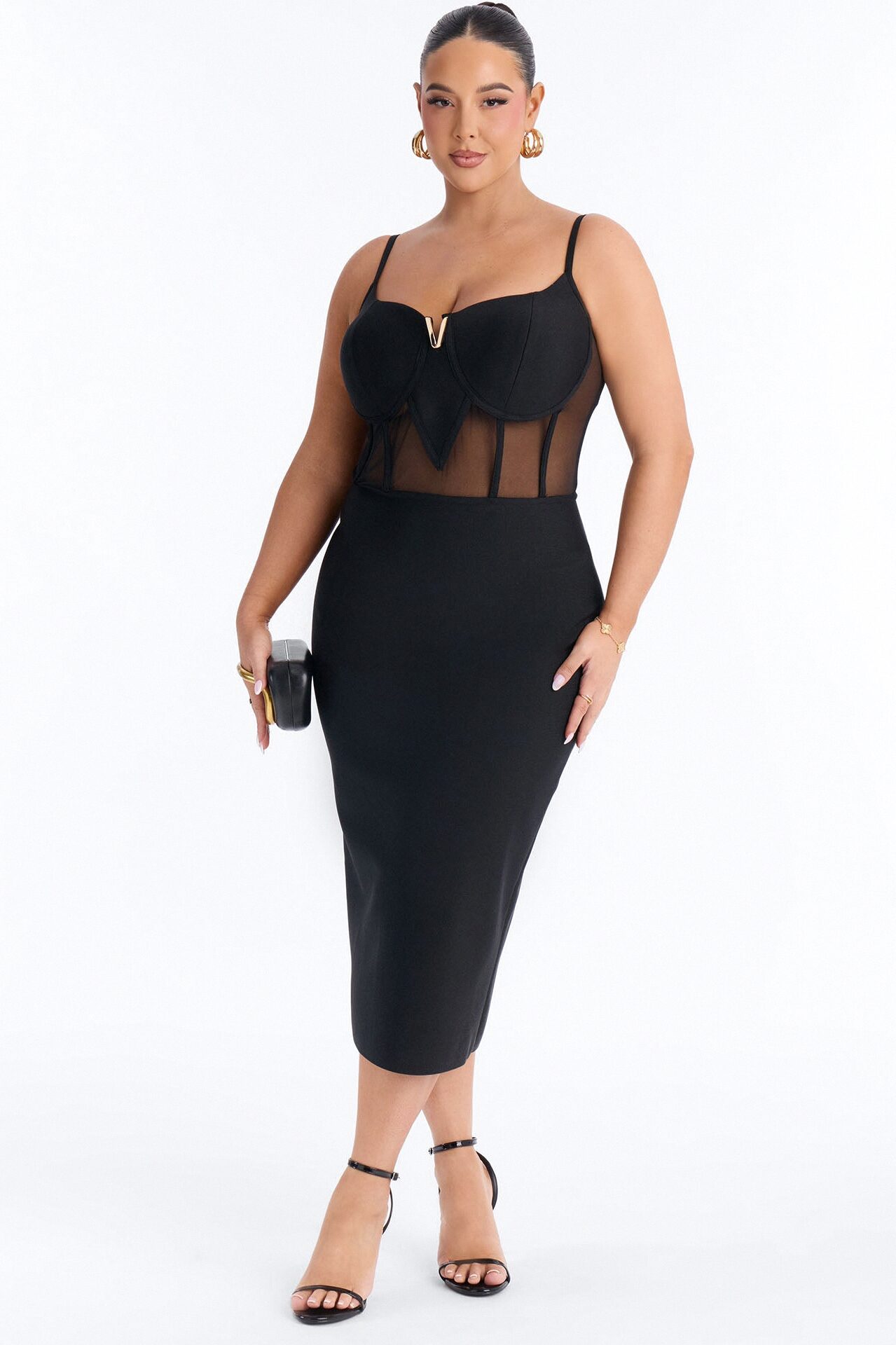 Haisley Corset Bandage Midi Dress - Black