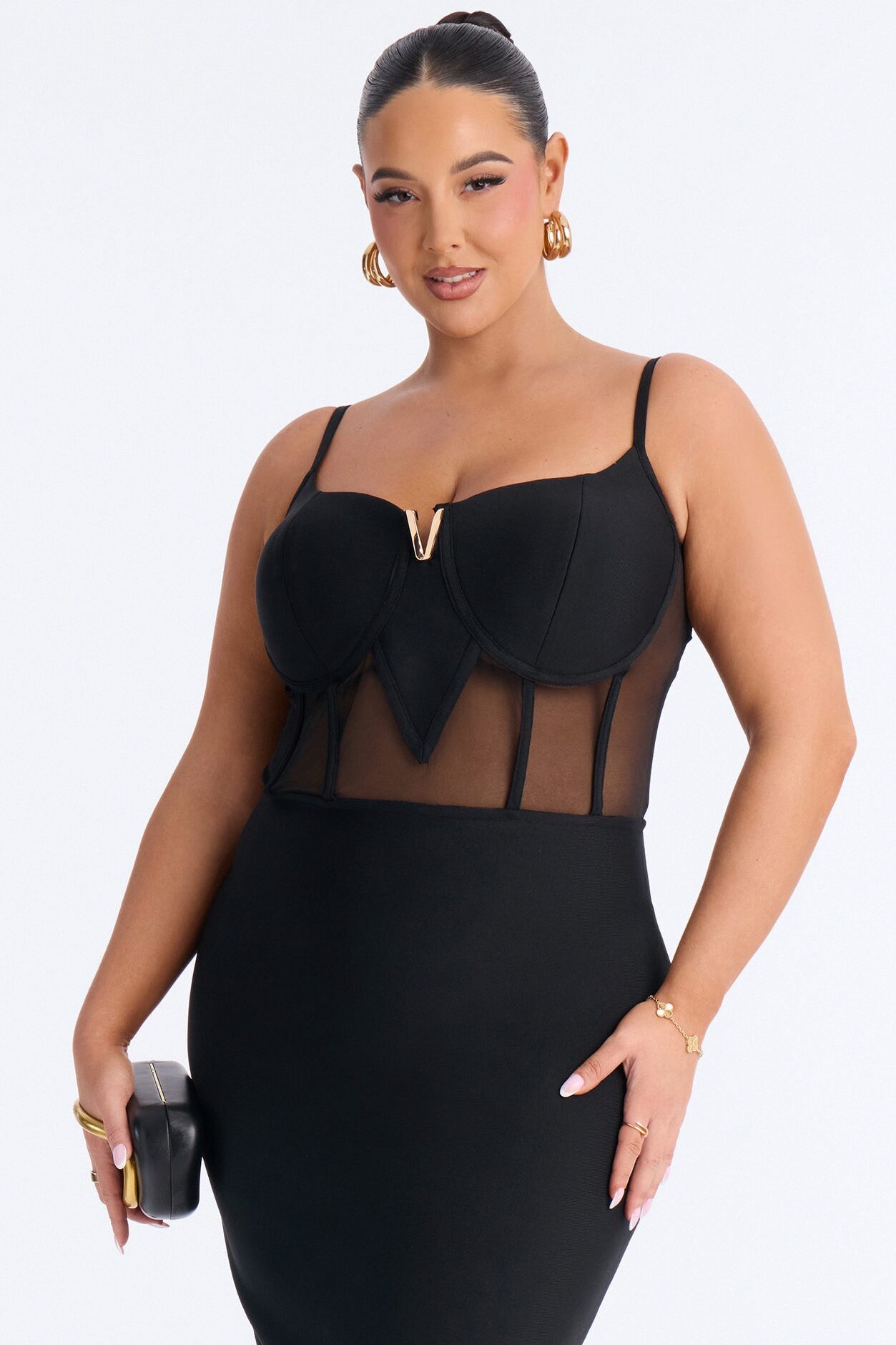 Haisley Corset Bandage Midi Dress - Black