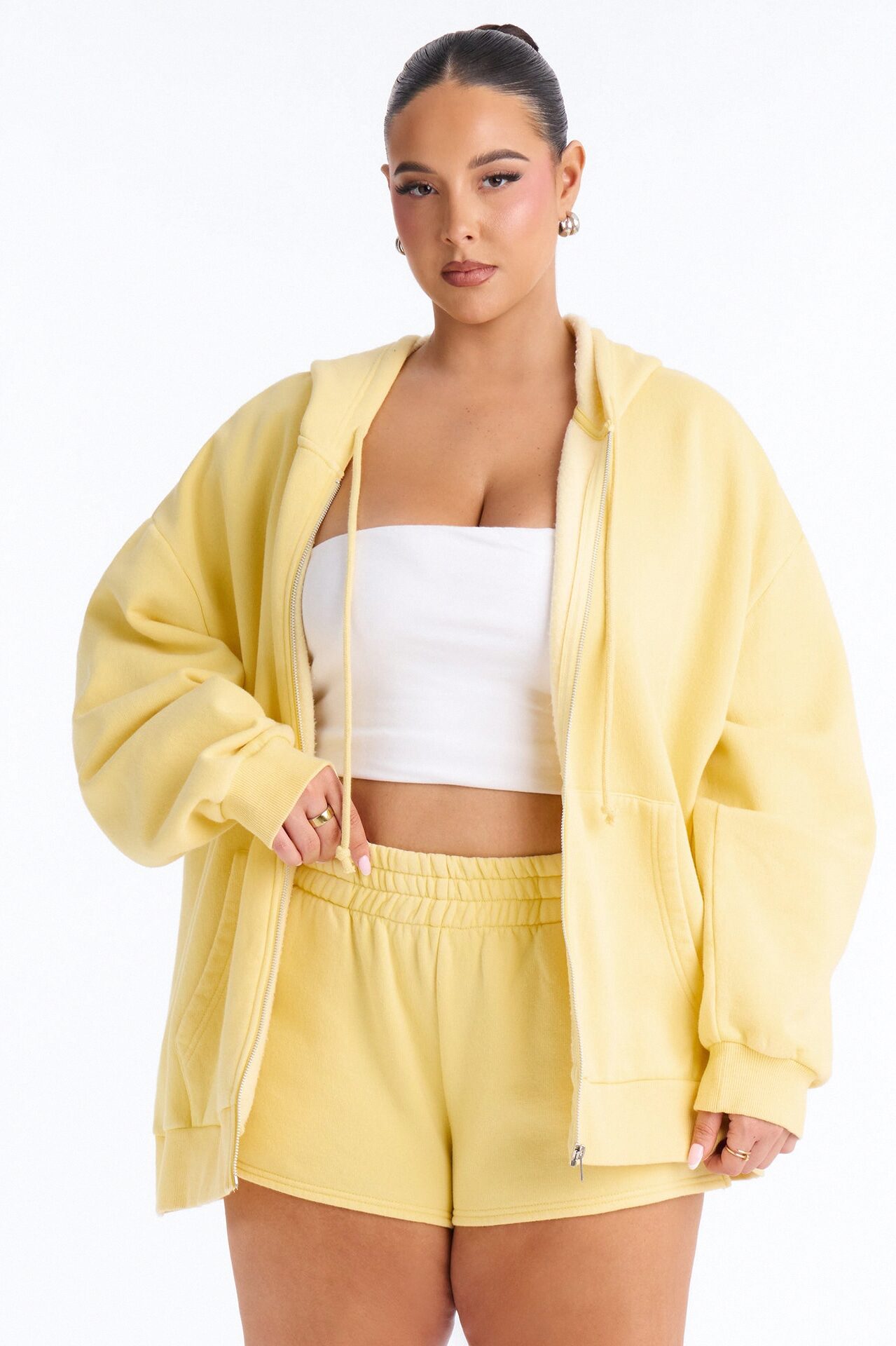 On The Run Washed Fleece Short Set - Yellow