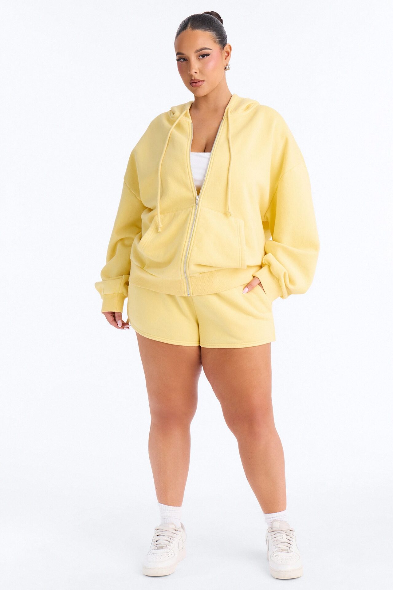 On The Run Washed Fleece Short Set - Yellow