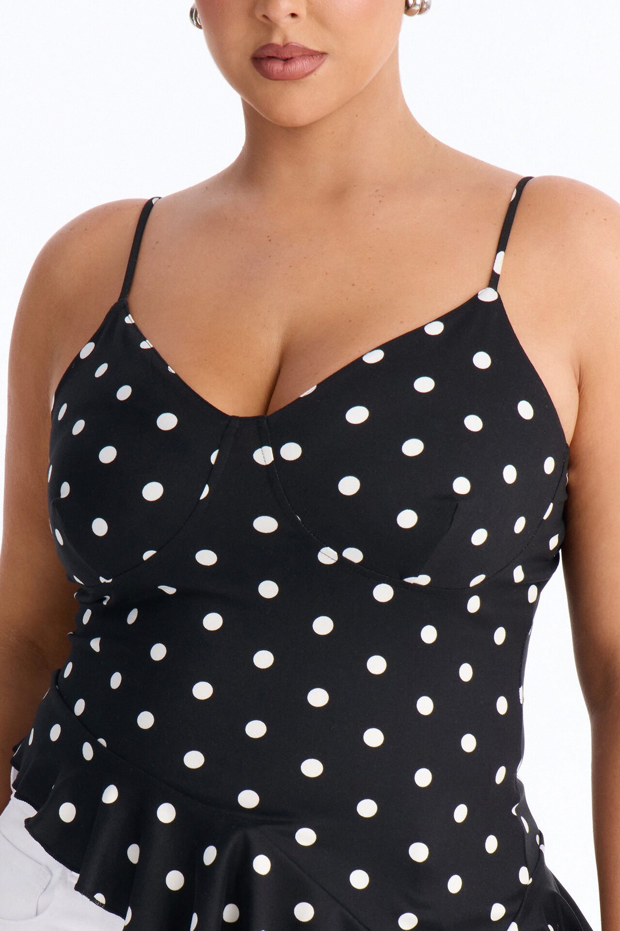 Bailey Polka Dot Asymmetrical Ruffle Top - Black/combo
