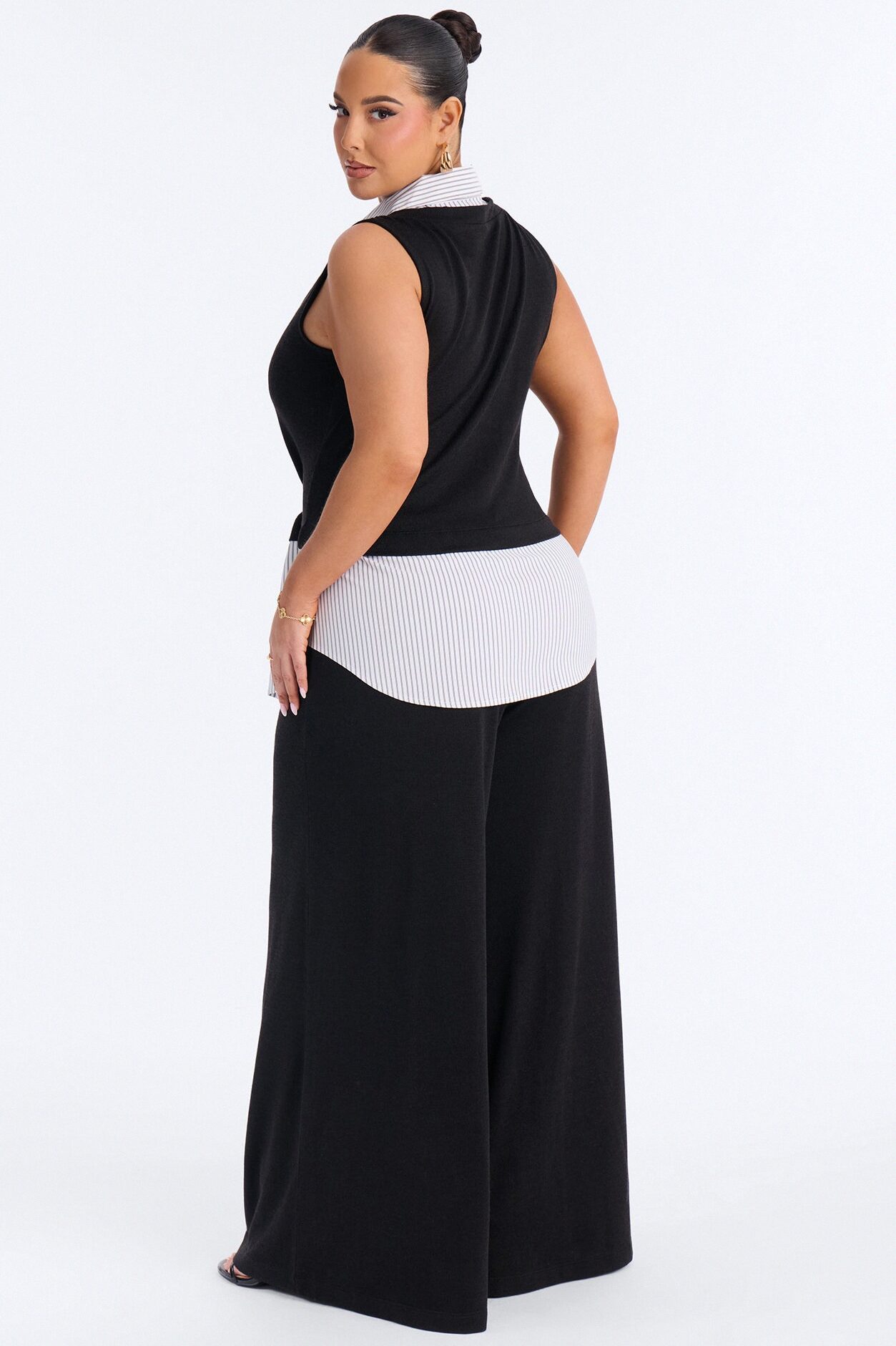 Class Act Sleeveless Pinstripe Pant Set - Black/combo