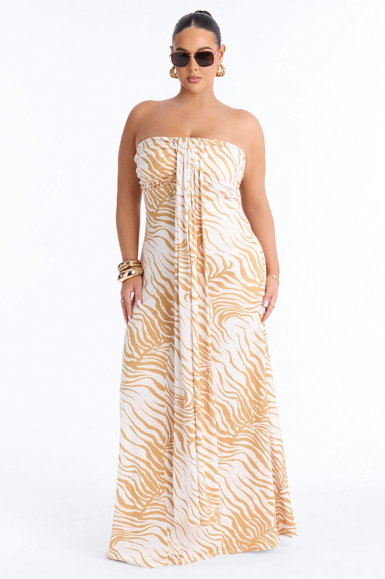 Sunset Siren Strapless Maxi Dress - Mustard/combo