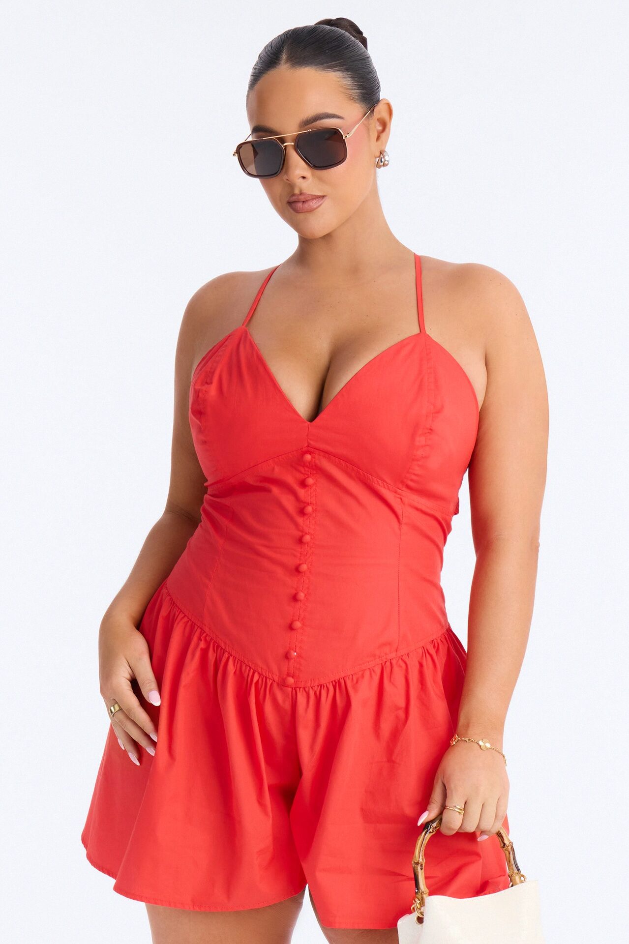 Girl Who Brunches Poplin Romper - Orange