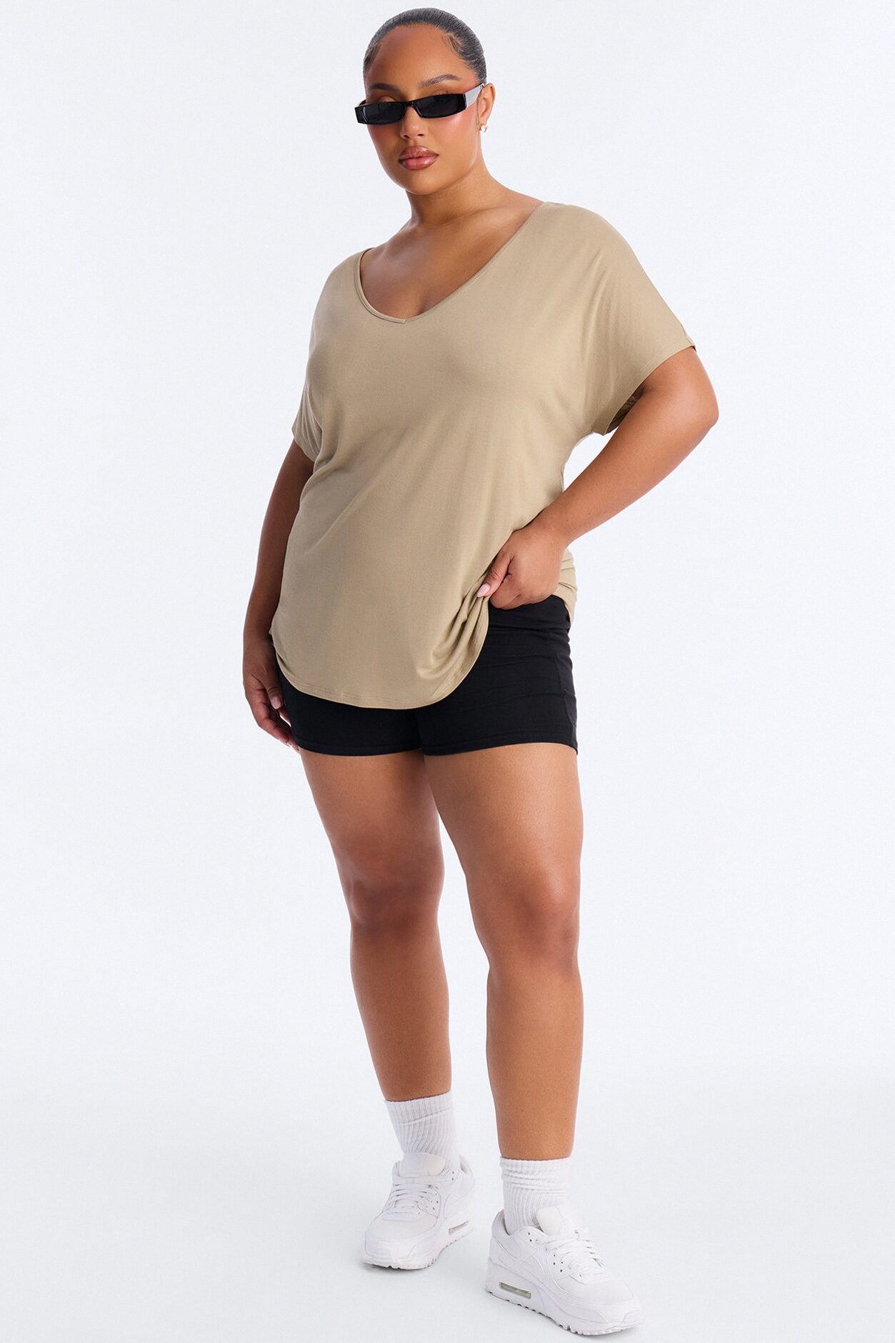 Tasmin Oversized V Neck Tee - Olive