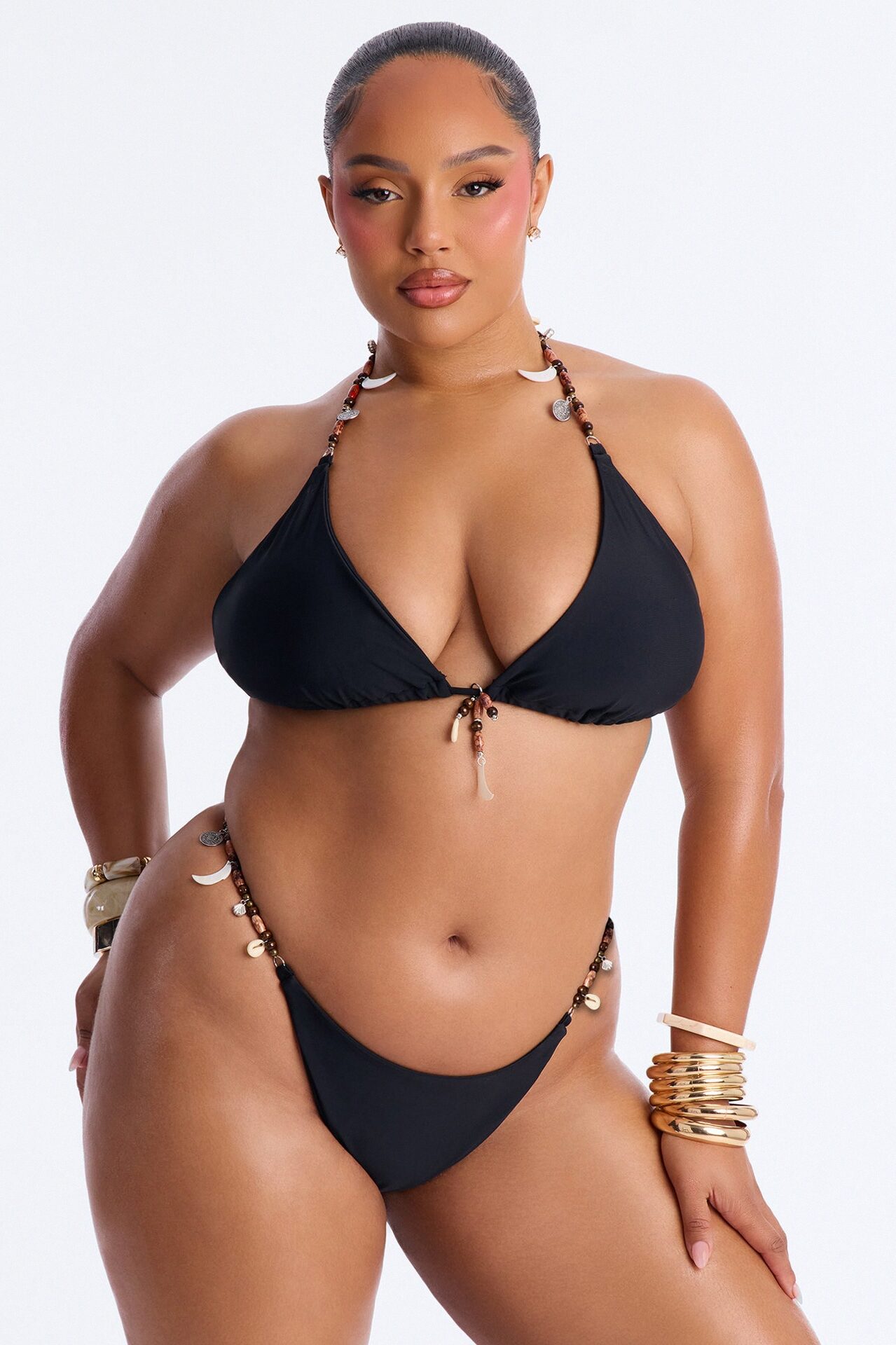 Dune 2 Piece Triangle Beaded Bikini Set - Black