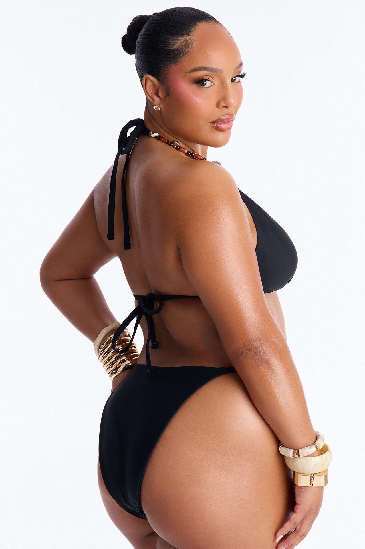 Dune 2 Piece Triangle Beaded Bikini Set - Black