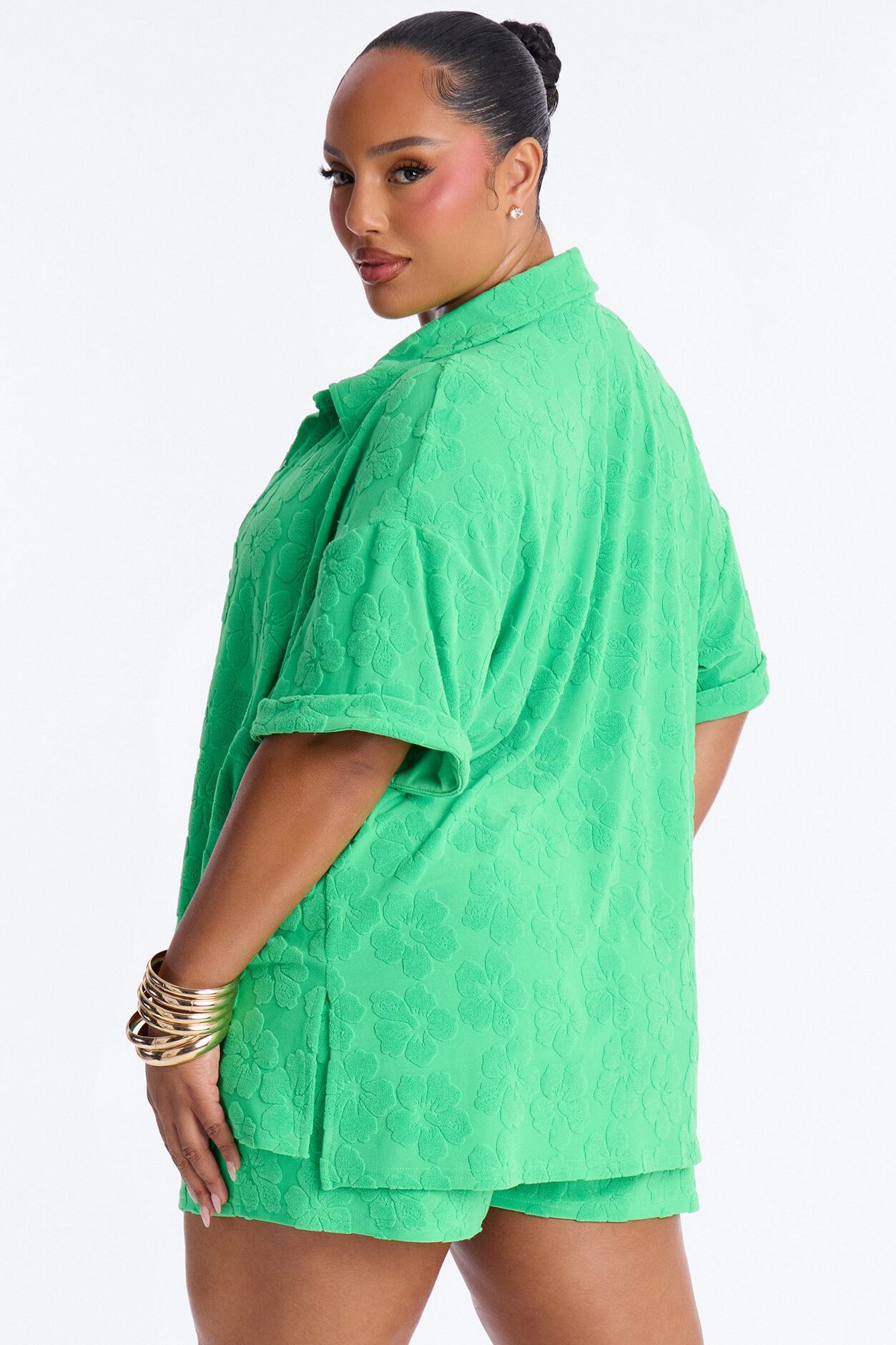 Cristal Textured Swim Cover Up Short Set - Green