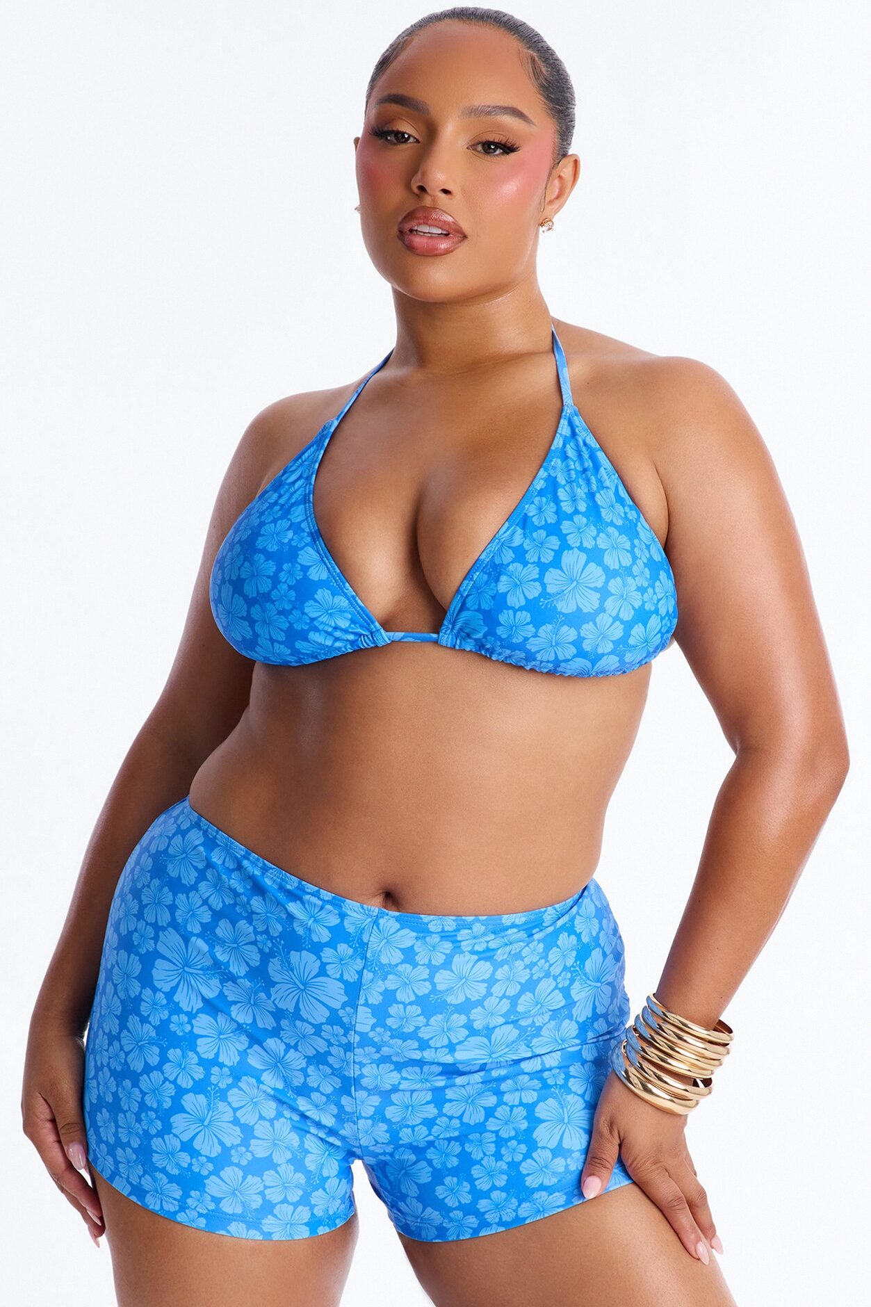 Kristy Floral 3 Piece Bikini Set - Blue/combo