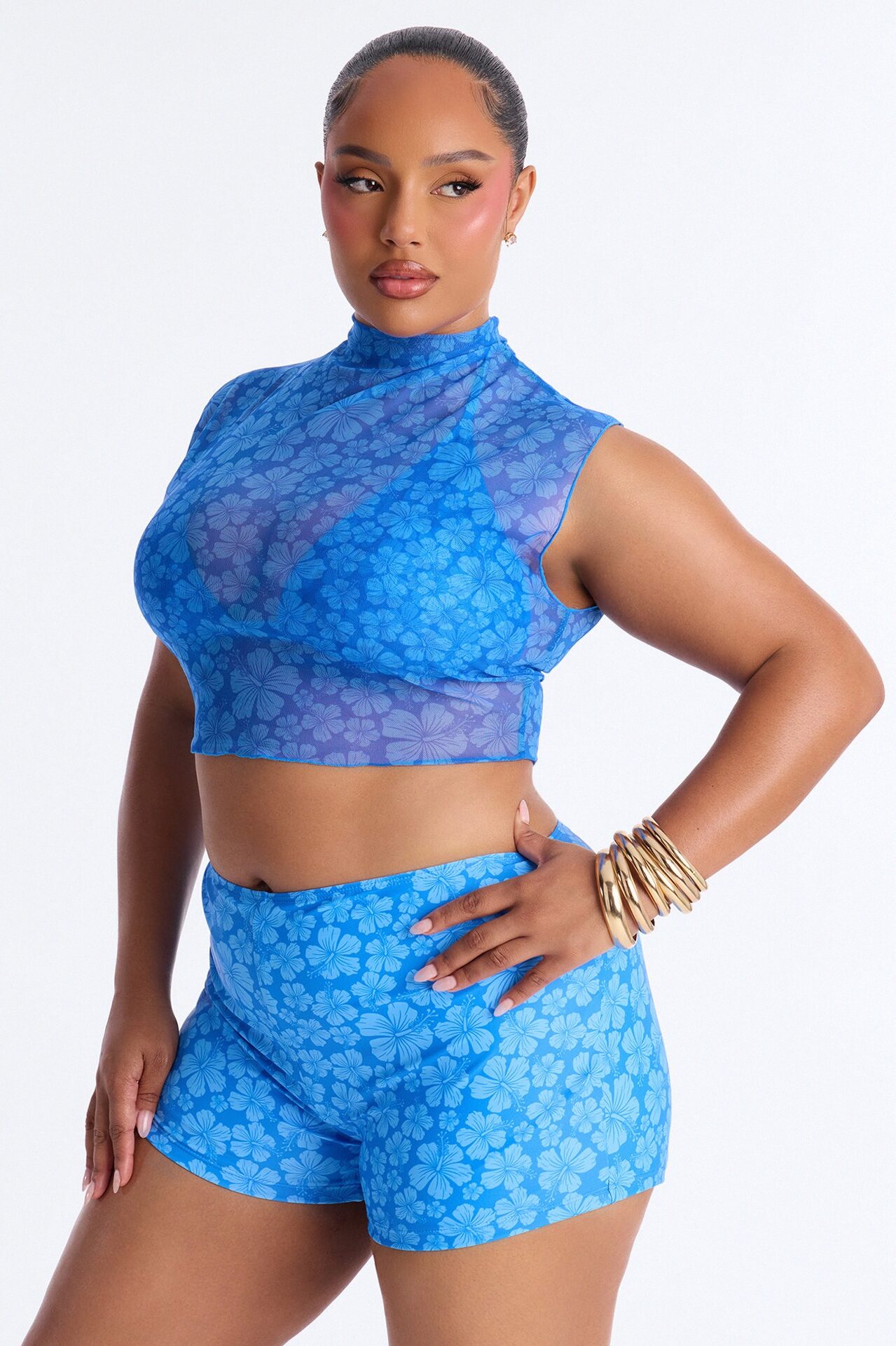Kristy Floral 3 Piece Bikini Set - Blue/combo