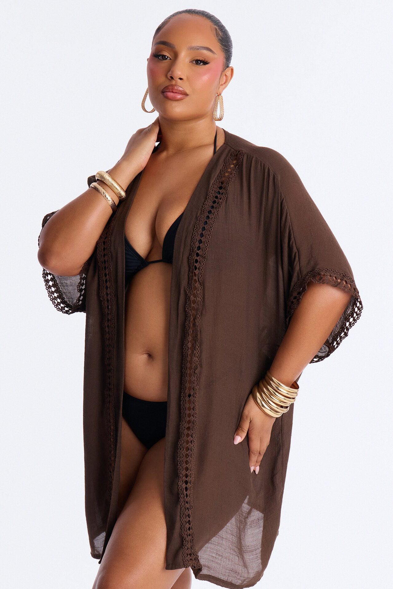 Off Duty Linen Swim Cover Up Shirt - Chocolate