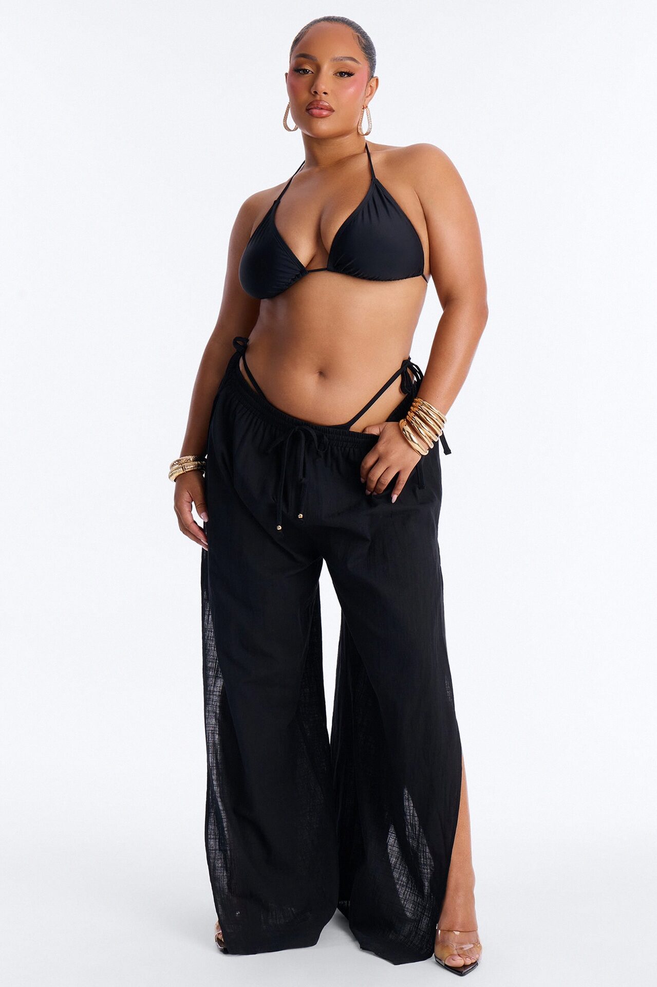 Kamila High Slits Cover Up Pants - Black