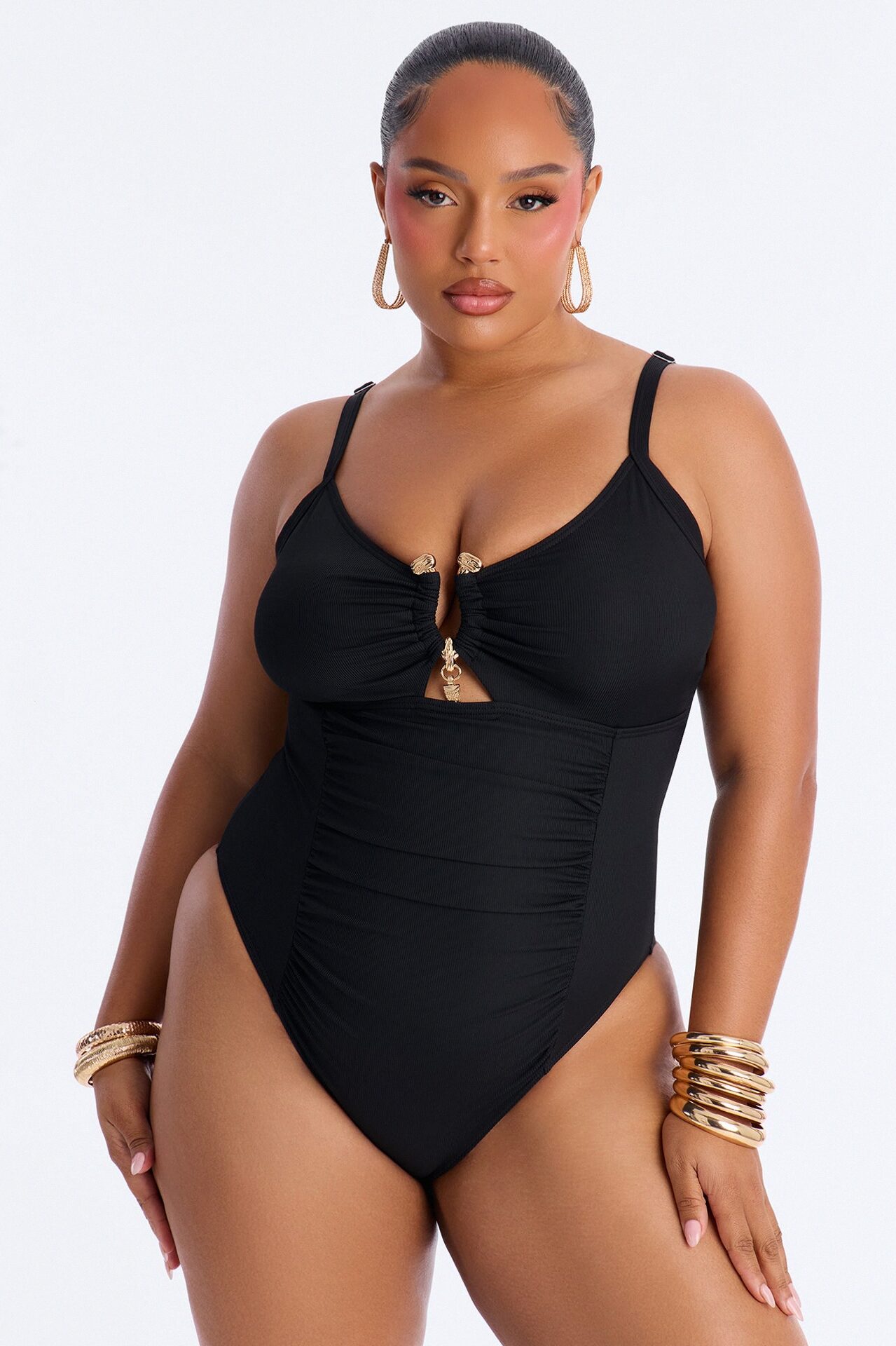 See The Waves Ruching Hardware 1 Piece Swimsuit - Black
