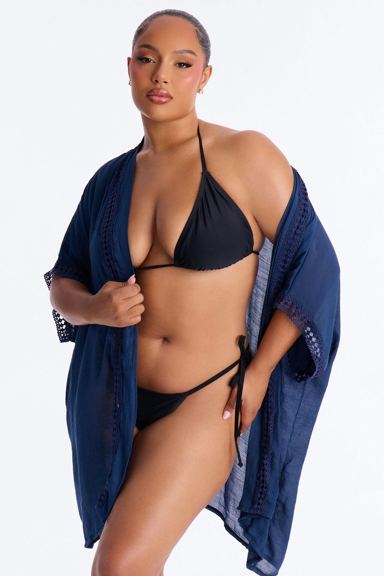 Off Duty Linen Swim Cover Up Shirt - Navy