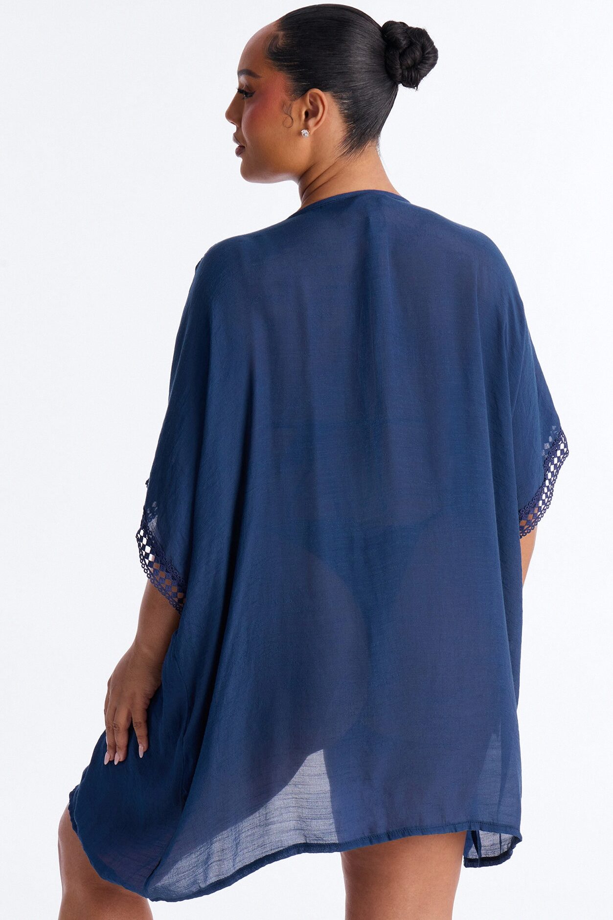 Off Duty Linen Swim Cover Up Shirt - Navy