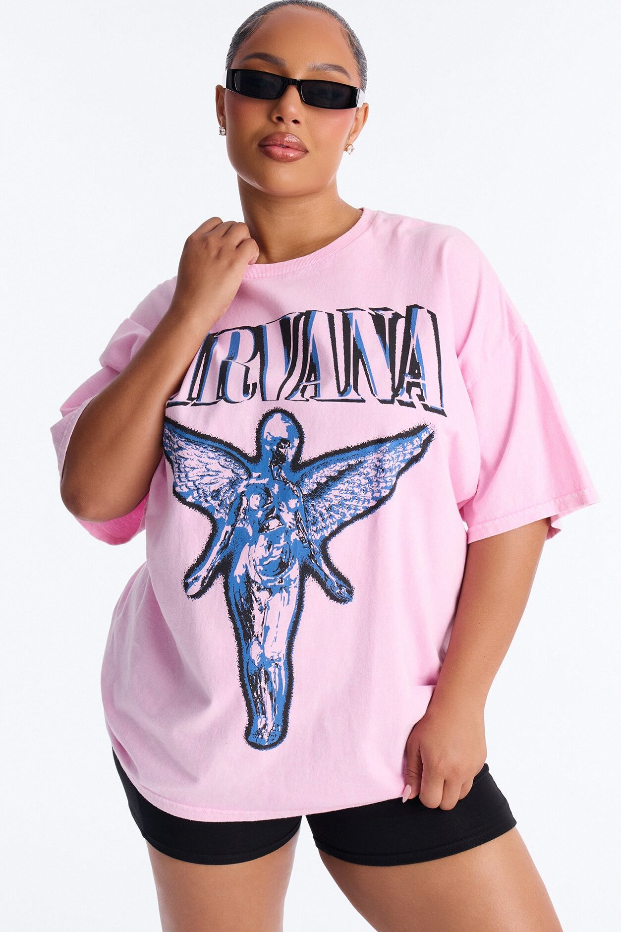 Nirvana Mineral Washed Front And Back Graphic Tee - Light Pink