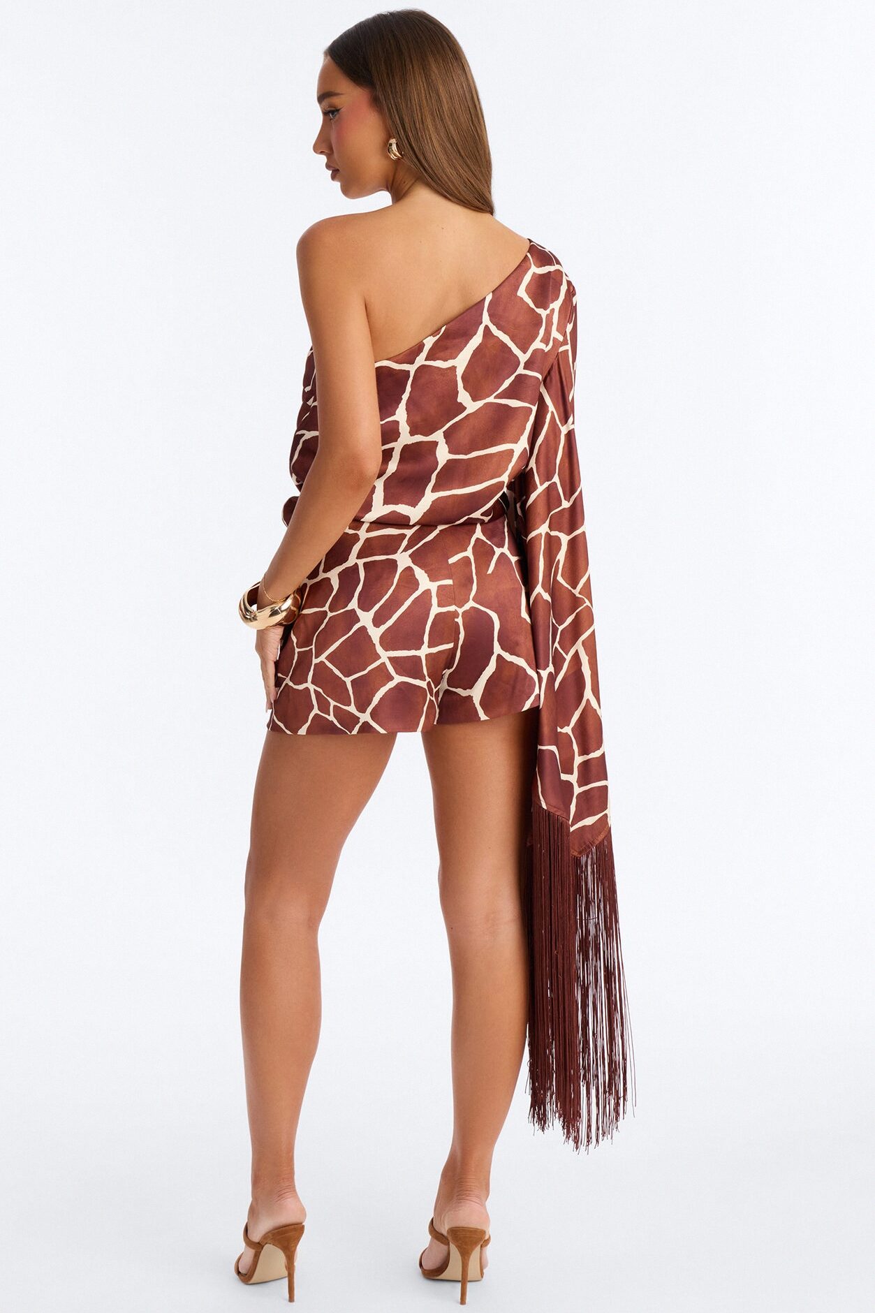 Samara Satin Fringe Romper - Brown