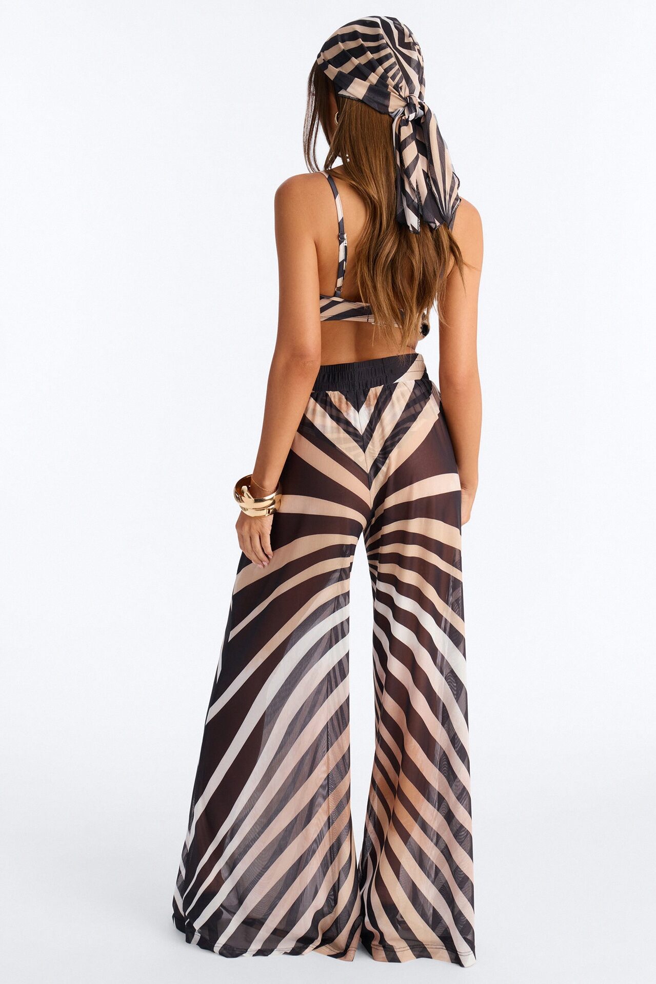 Mia Abstract Mesh 4 Piece Pant Set - Taupe/combo