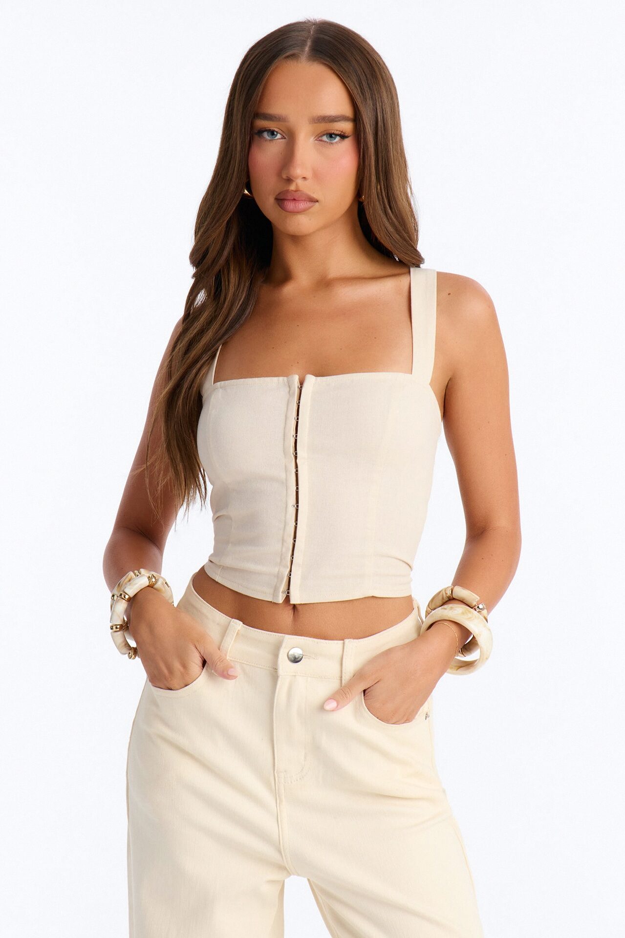 Tan Lines Smocked Linen Top - Beige