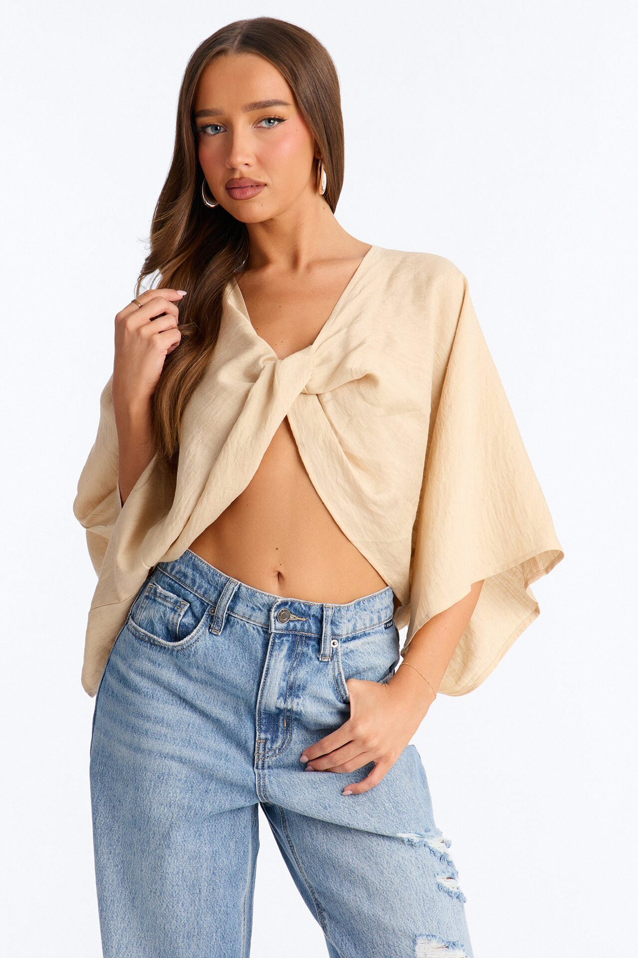 Butter Me Up Knotted Linen Top - Beige