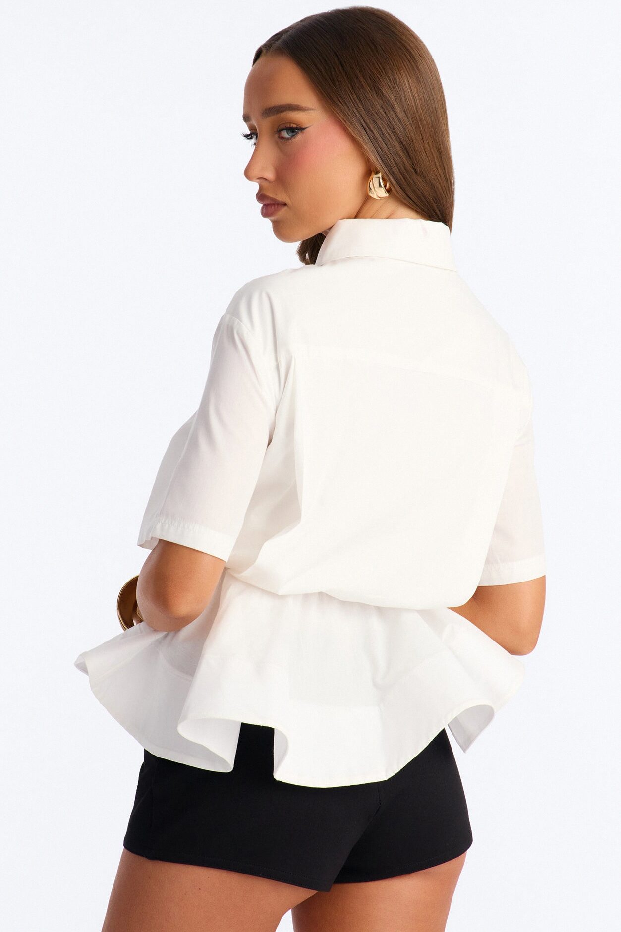 Classic Essentials Peplum Poplin Shirt - White