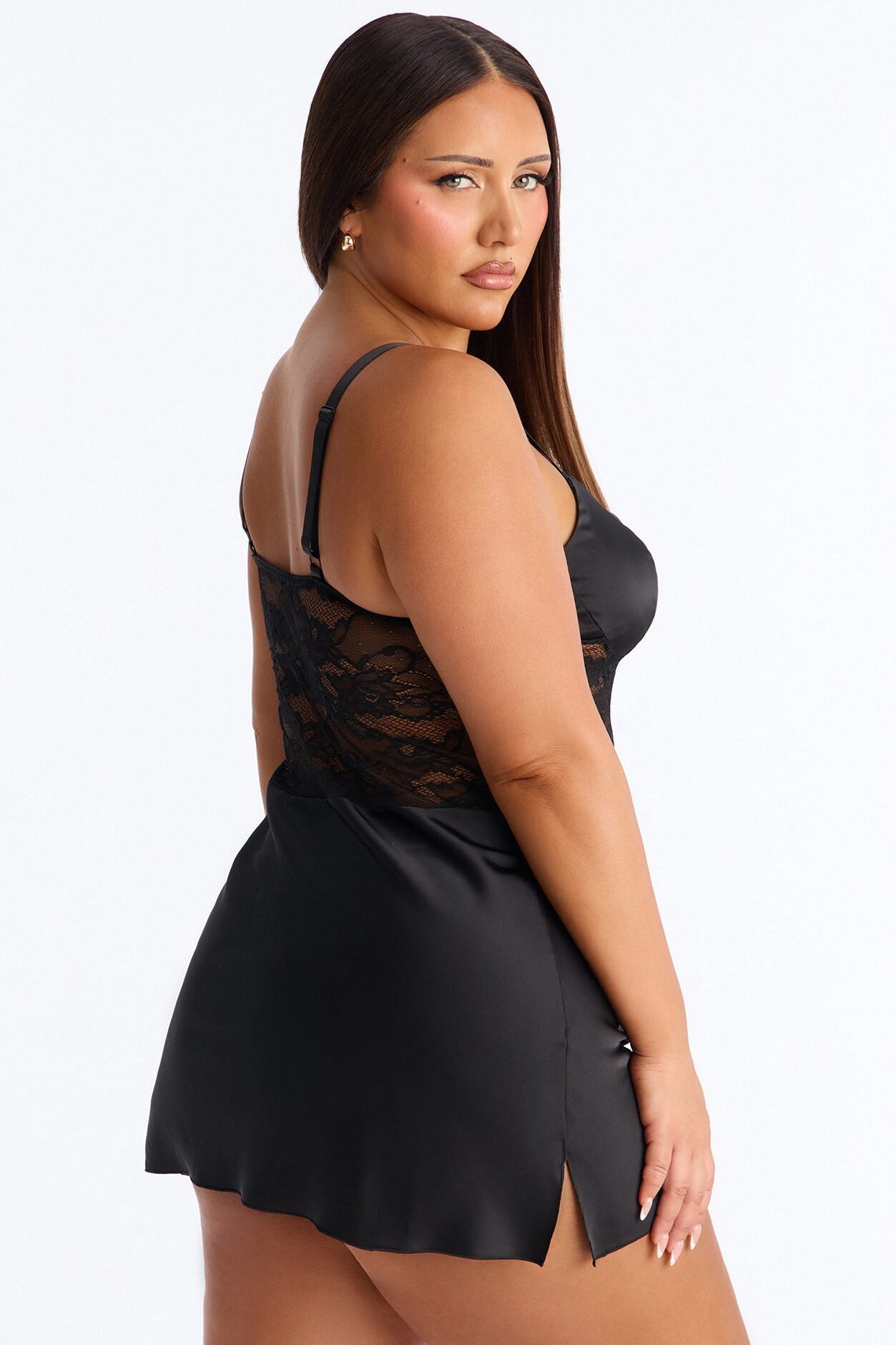 Sweet Vice Satin Lace Chemise - Black