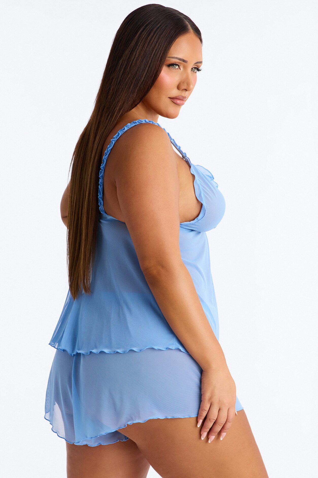 Evangelina 2 Piece Mesh Flyaway Short Set - Blue